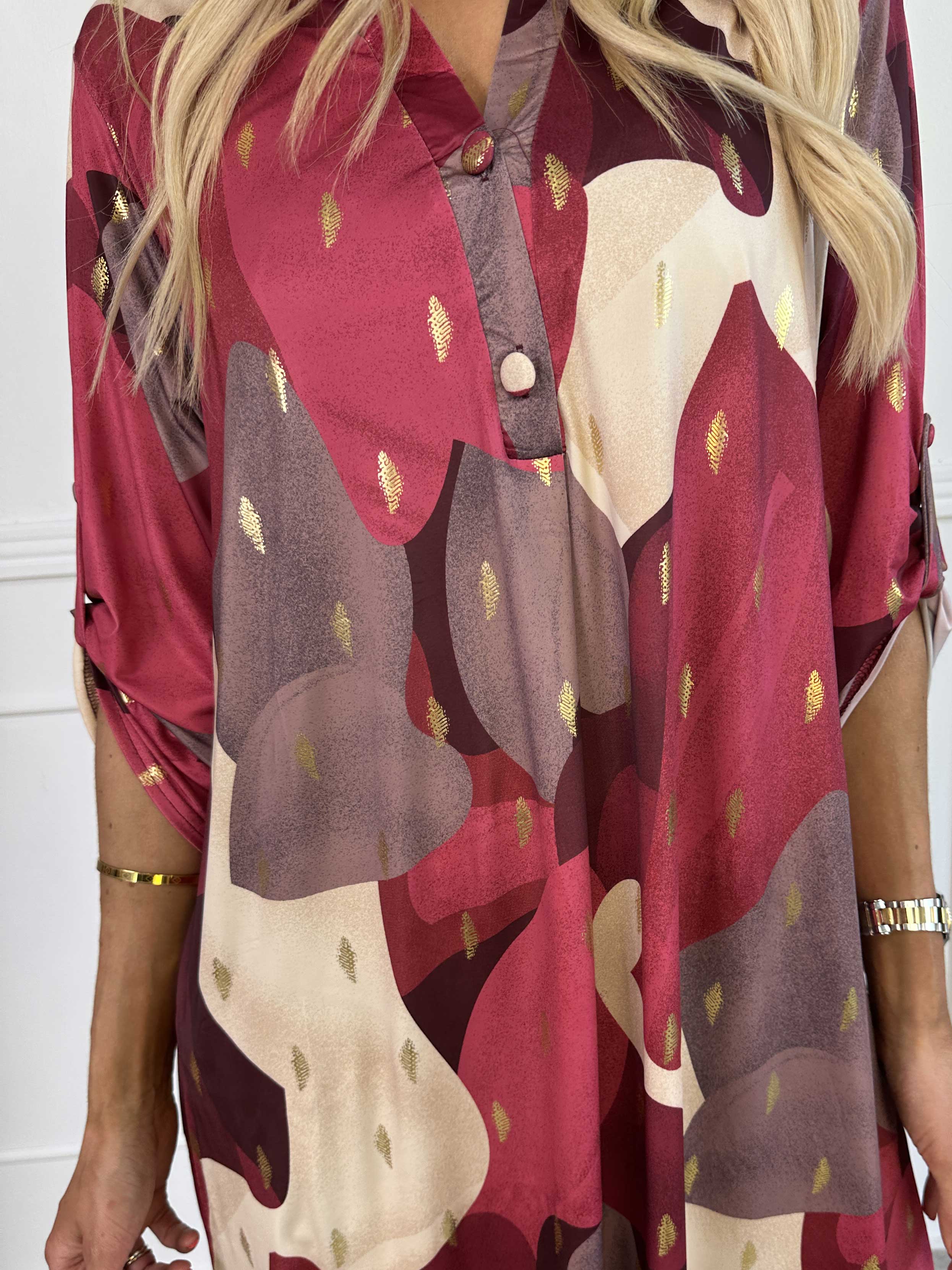 Ebba Glow Gold - Flerfarvet elastisk kjole med guld detaljer