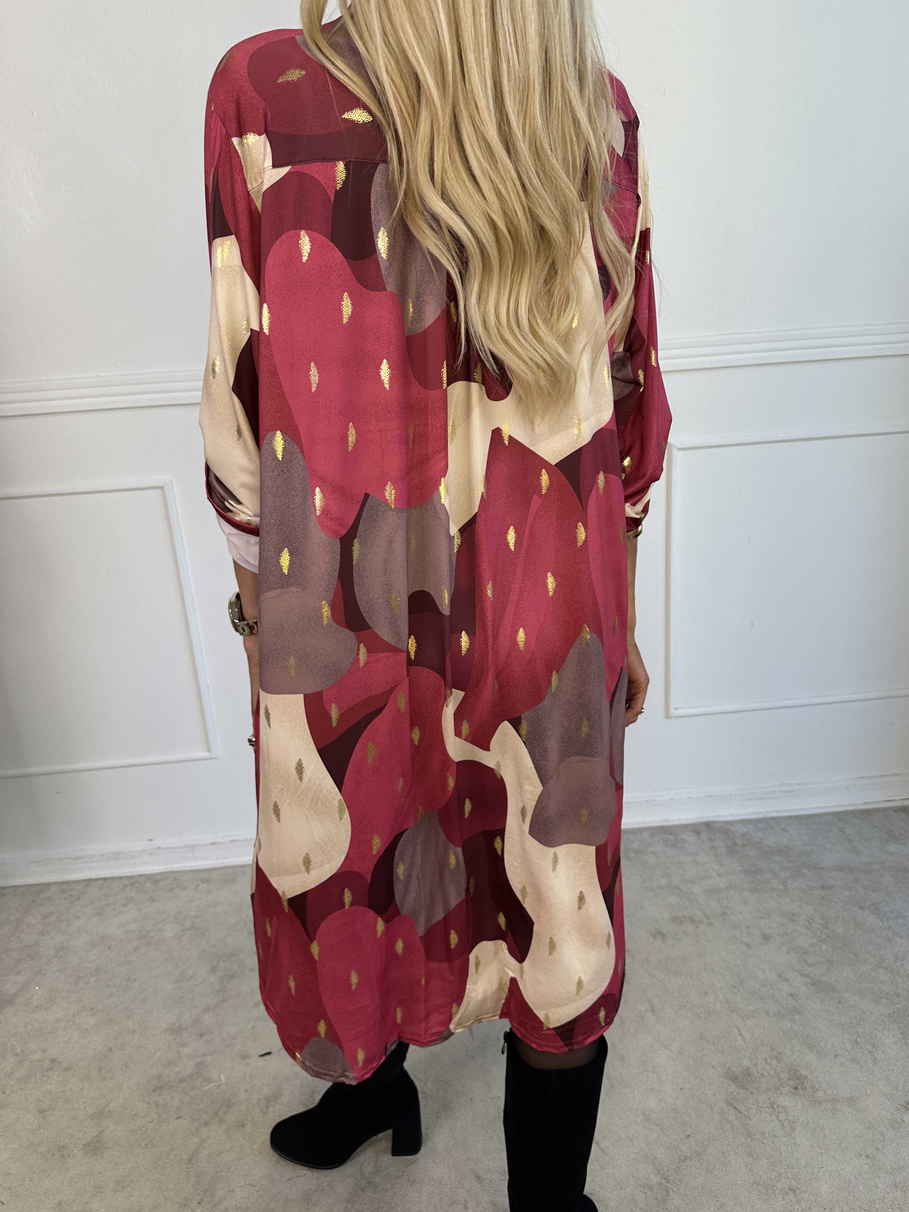 Ebba Glow Gold - Flerfarvet elastisk kjole med guld detaljer