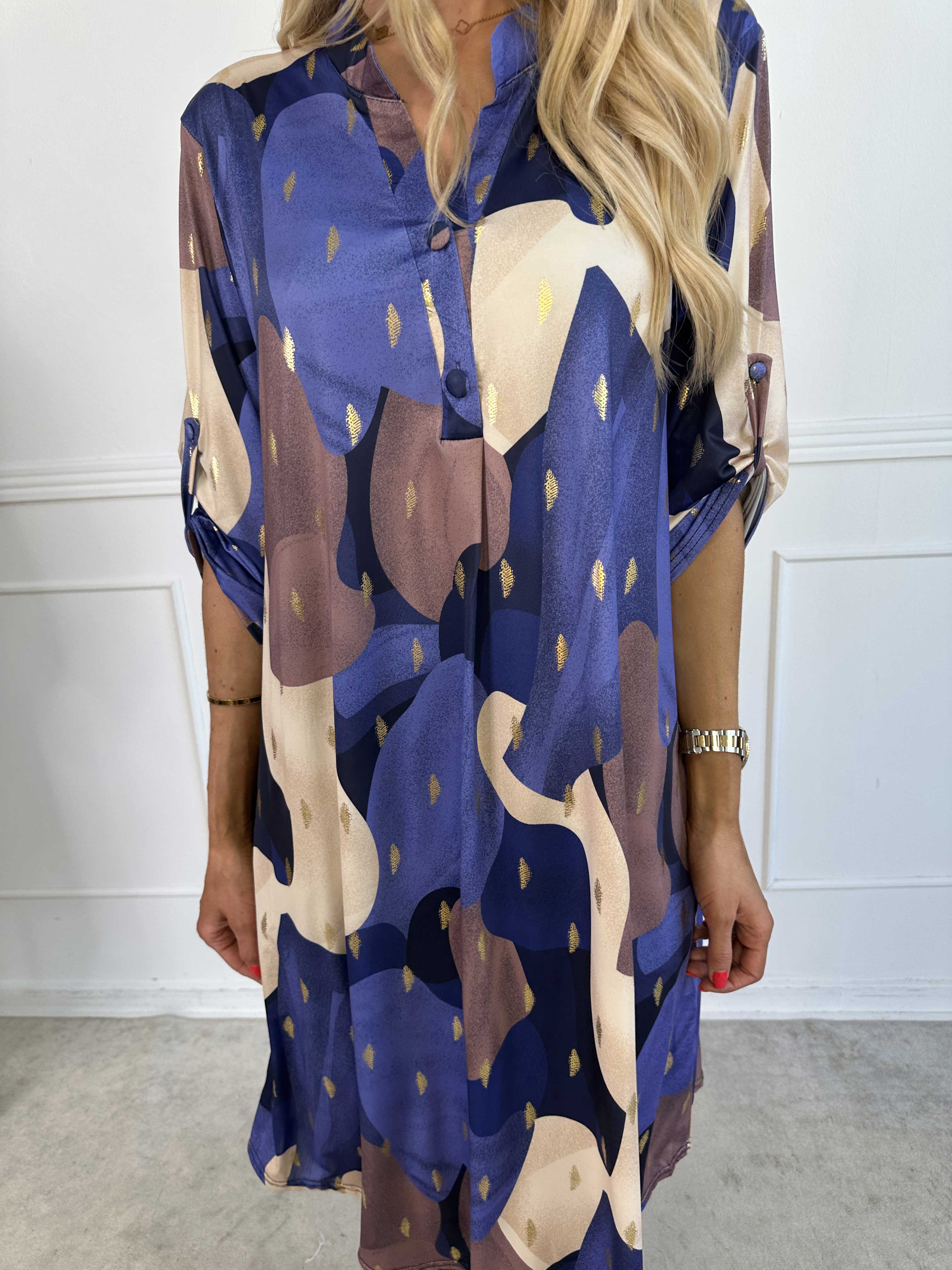 Ebba Glow Gold - Flerfarvet elastisk kjole med guld detaljer