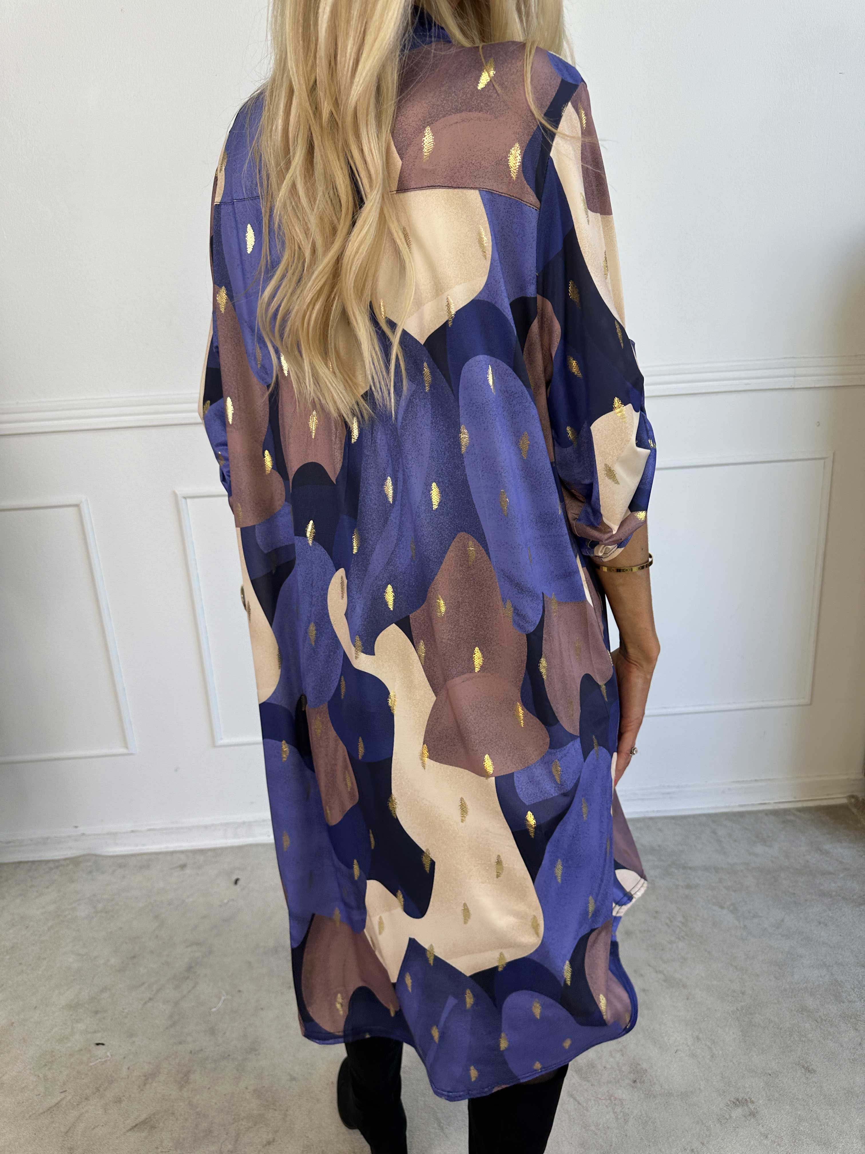 Ebba Glow Gold - Flerfarvet elastisk kjole med guld detaljer