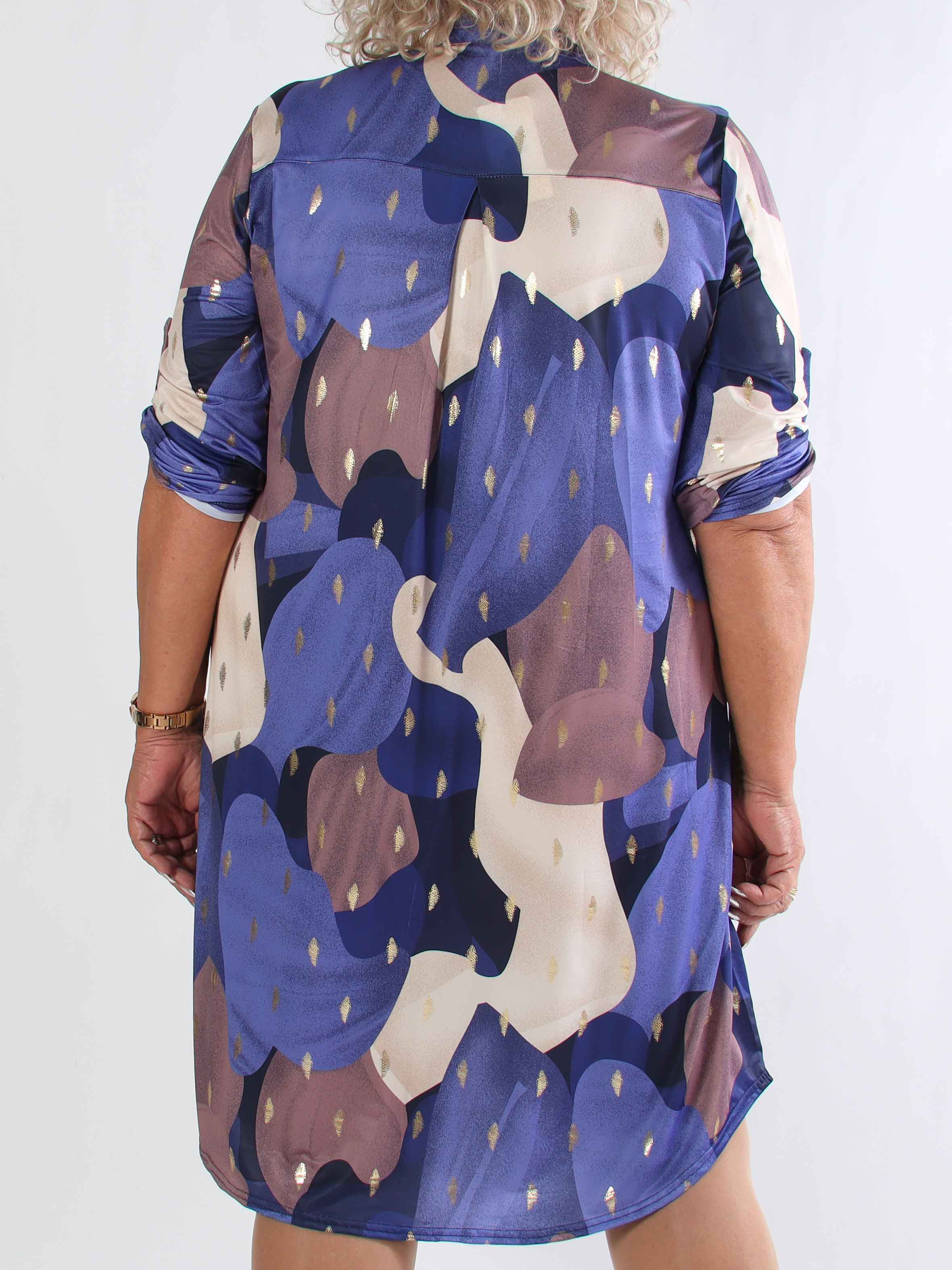 Ebba Glow Gold - Flerfarvet elastisk plus size kjole med guld detaljer