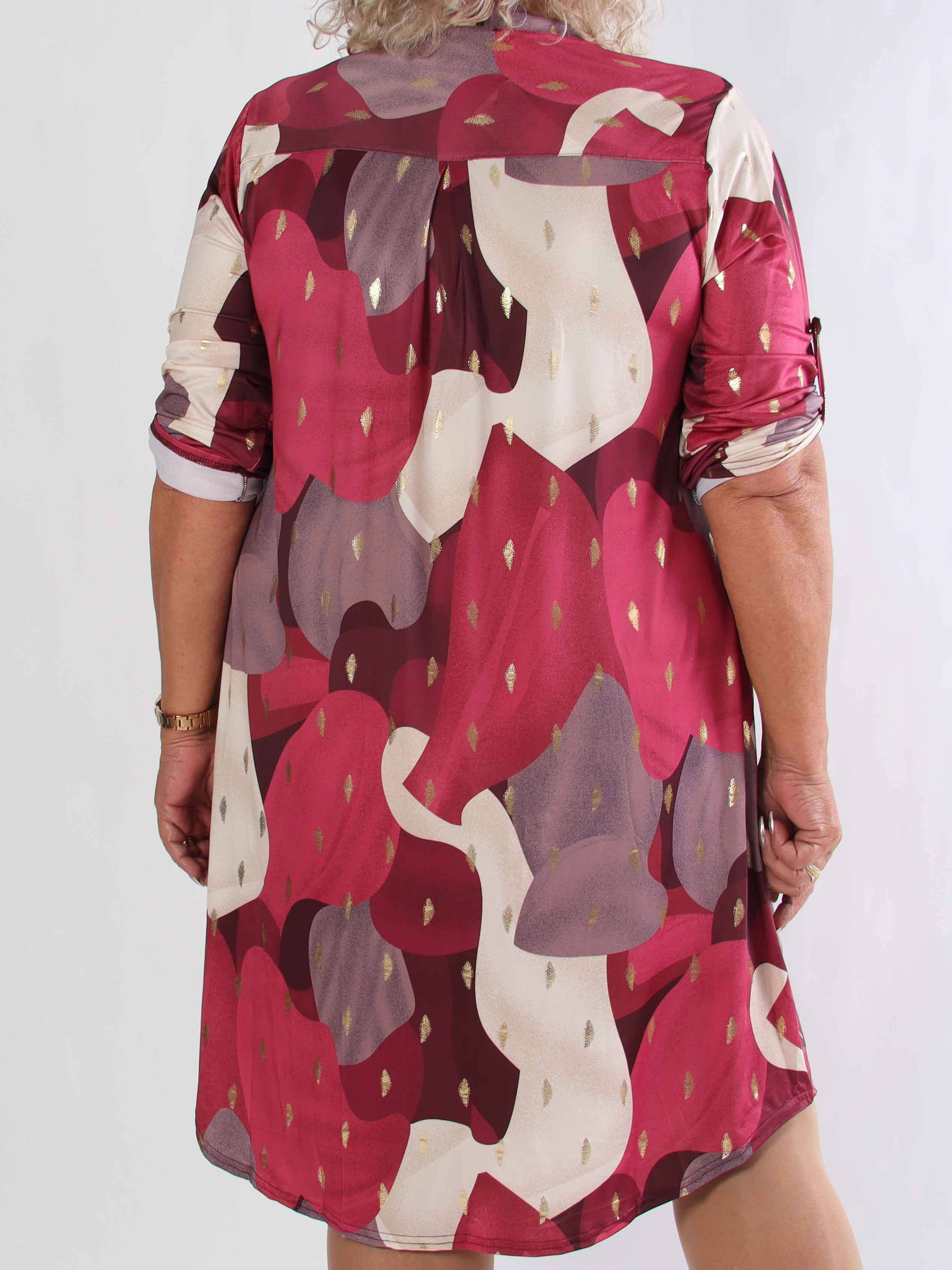 Ebba Glow Gold - Flerfarvet elastisk plus size kjole med guld detaljer