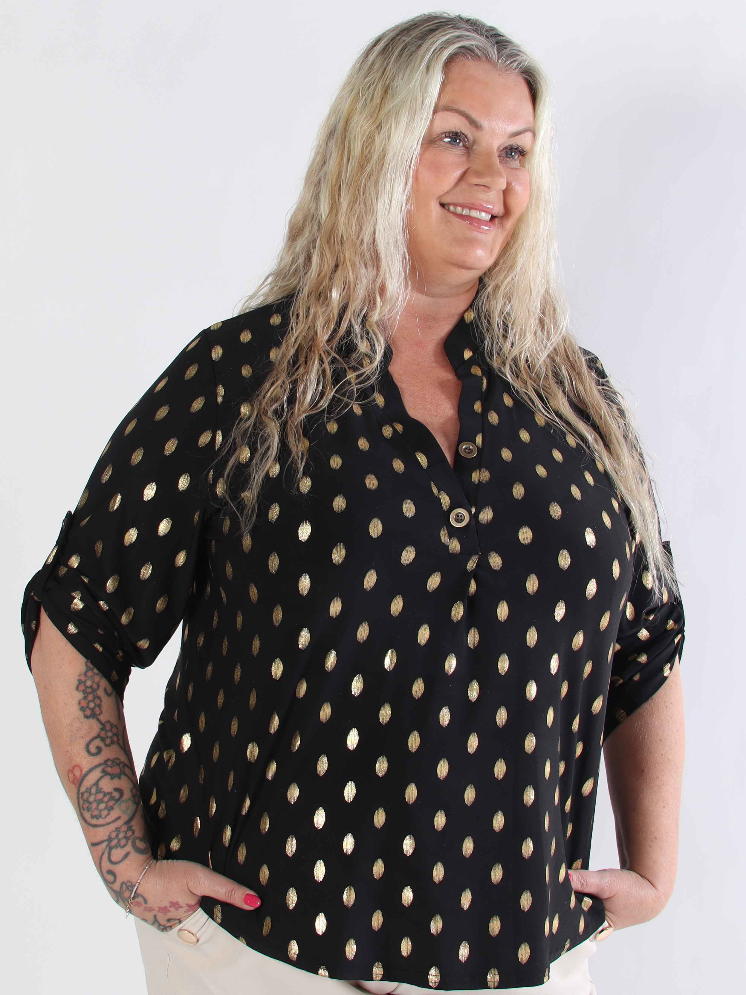 Ebba Gold Shirt - Elastisk plus size bluse med guld dutter