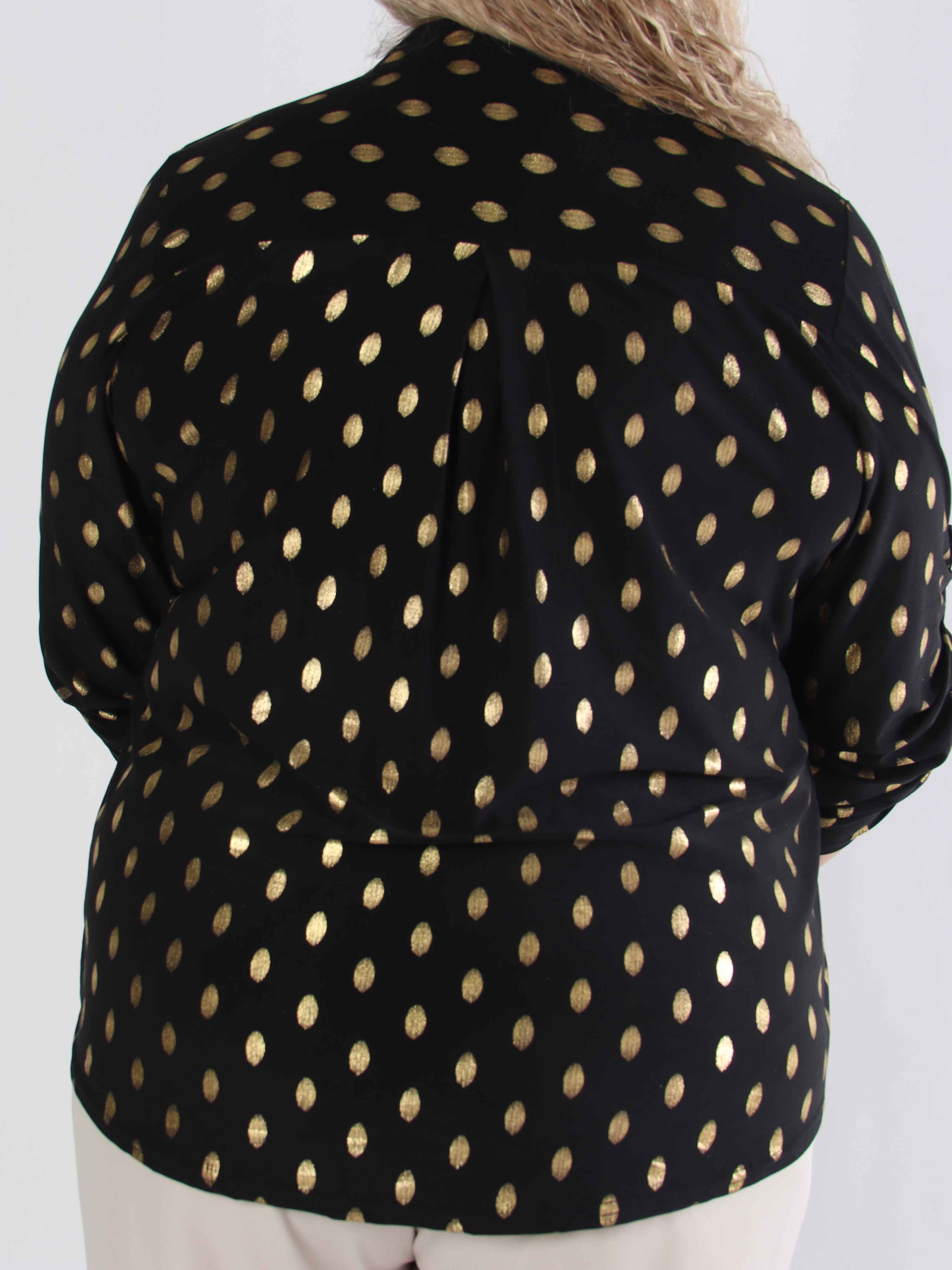 Ebba Gold Shirt - Elastisk plus size bluse med guld dutter