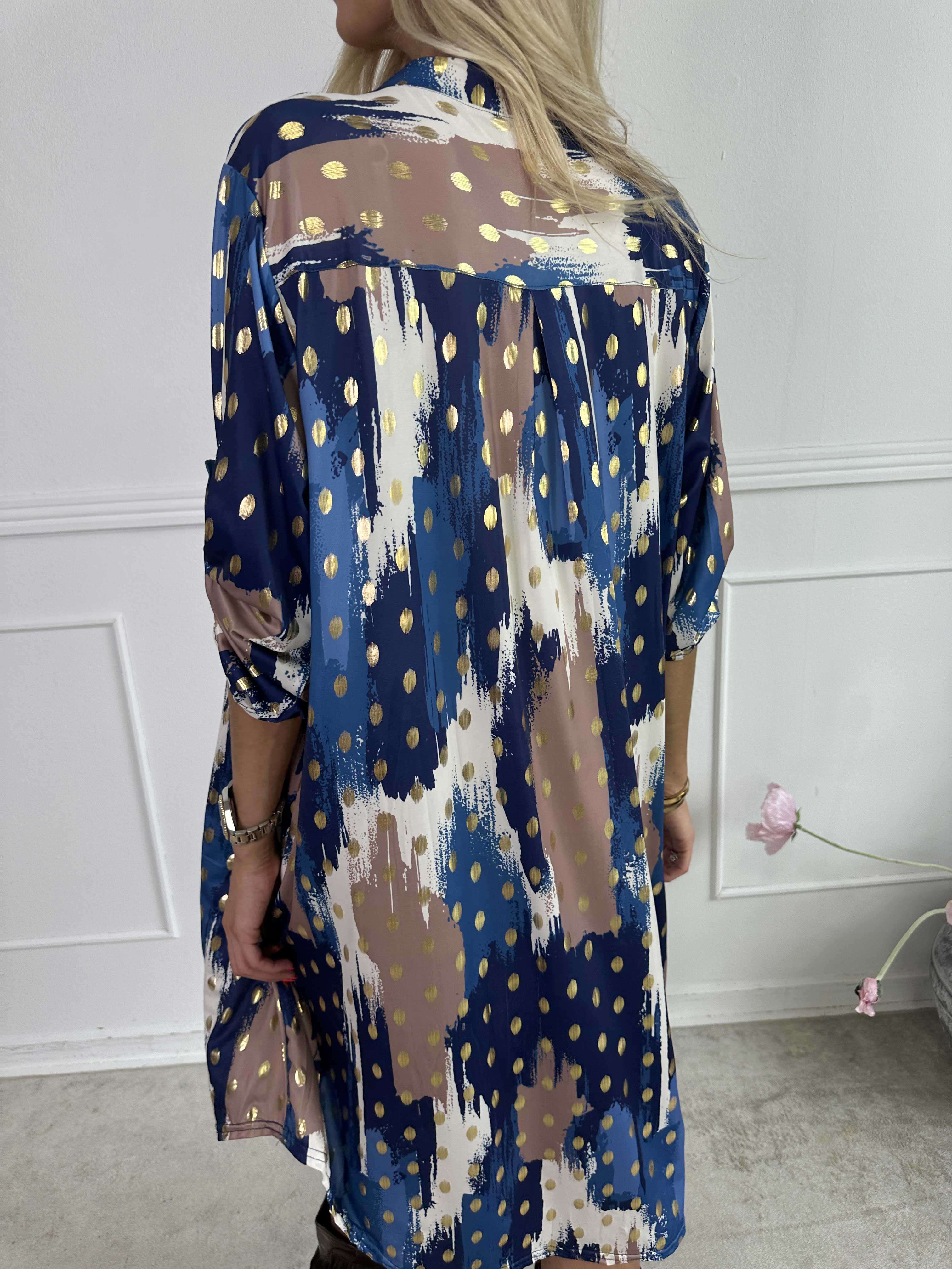 Ebba Paint Long - Elastisk flerfarvet kjole med guld dutter