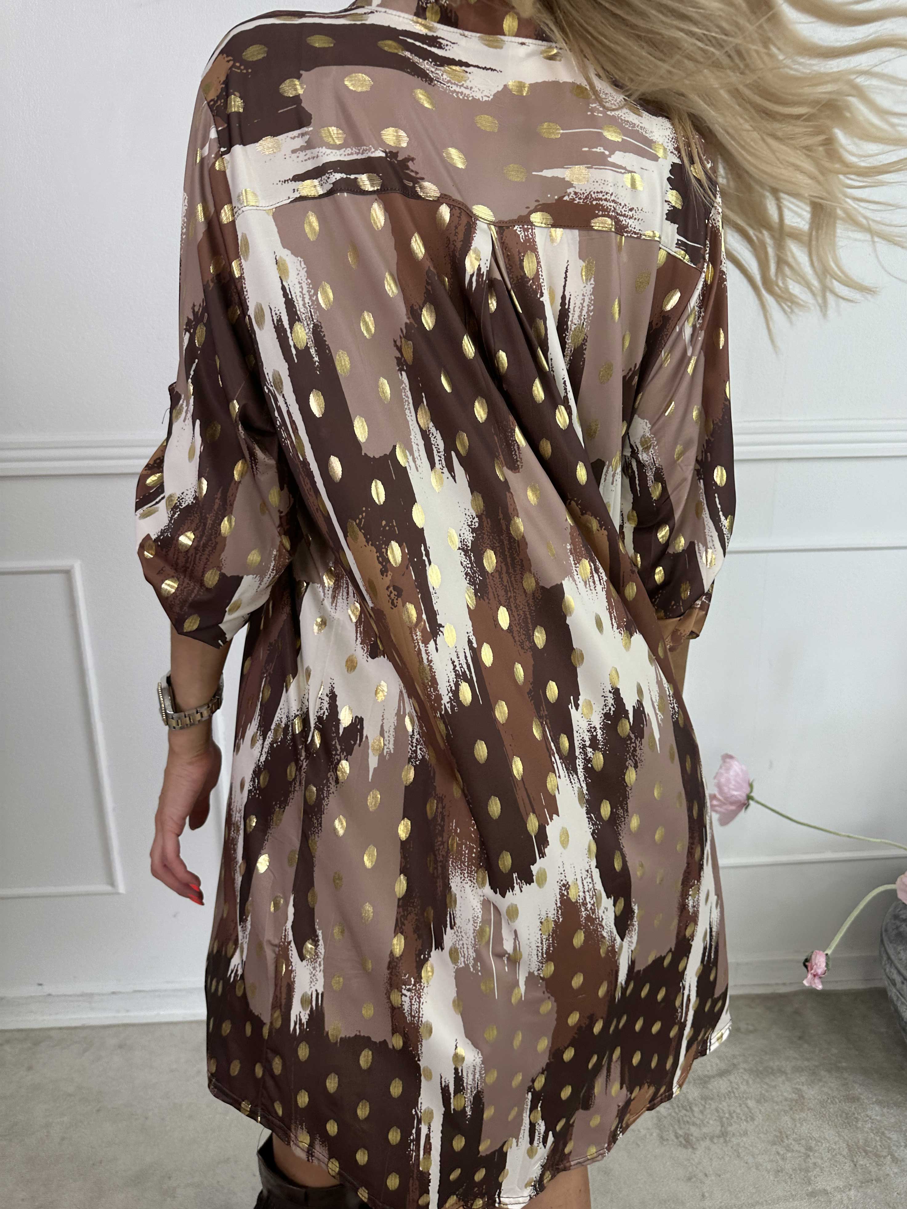 Ebba Paint Long - Elastisk flerfarvet kjole med guld dutter