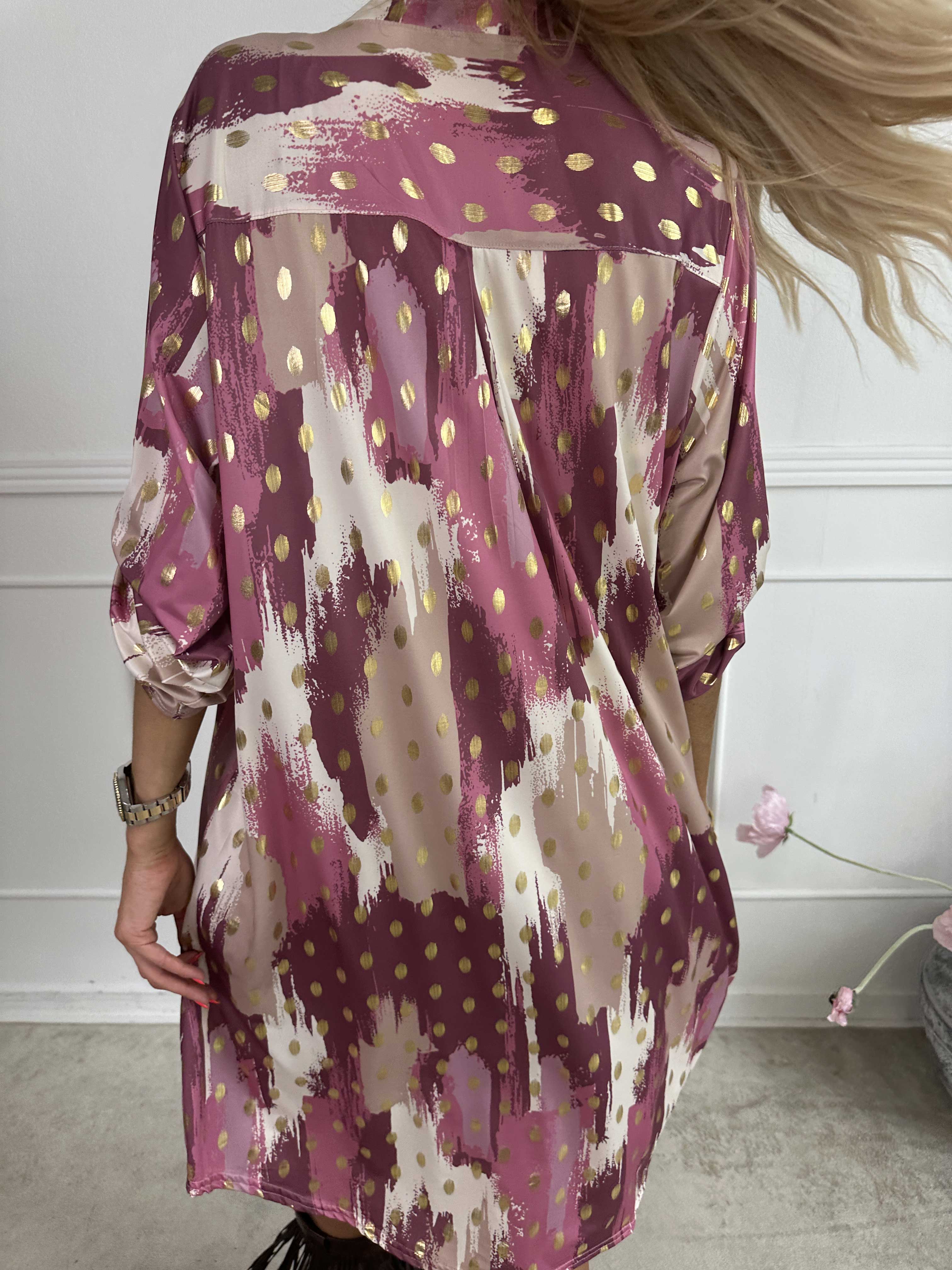 Ebba Paint Long - Elastisk flerfarvet kjole med guld dutter