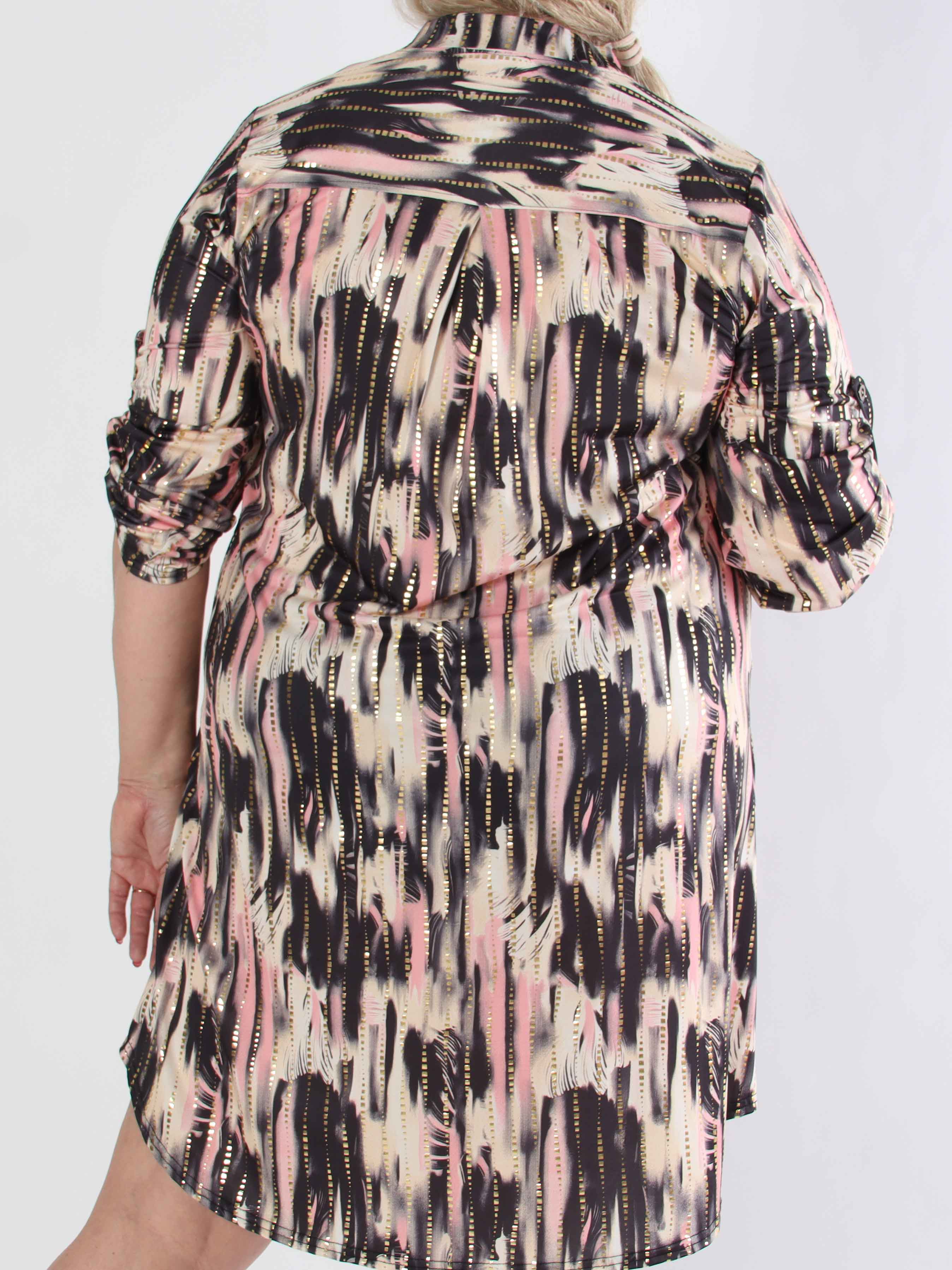 Ebba Pattern Long - Elastisk mønstret plus size kjole med guld detaljer