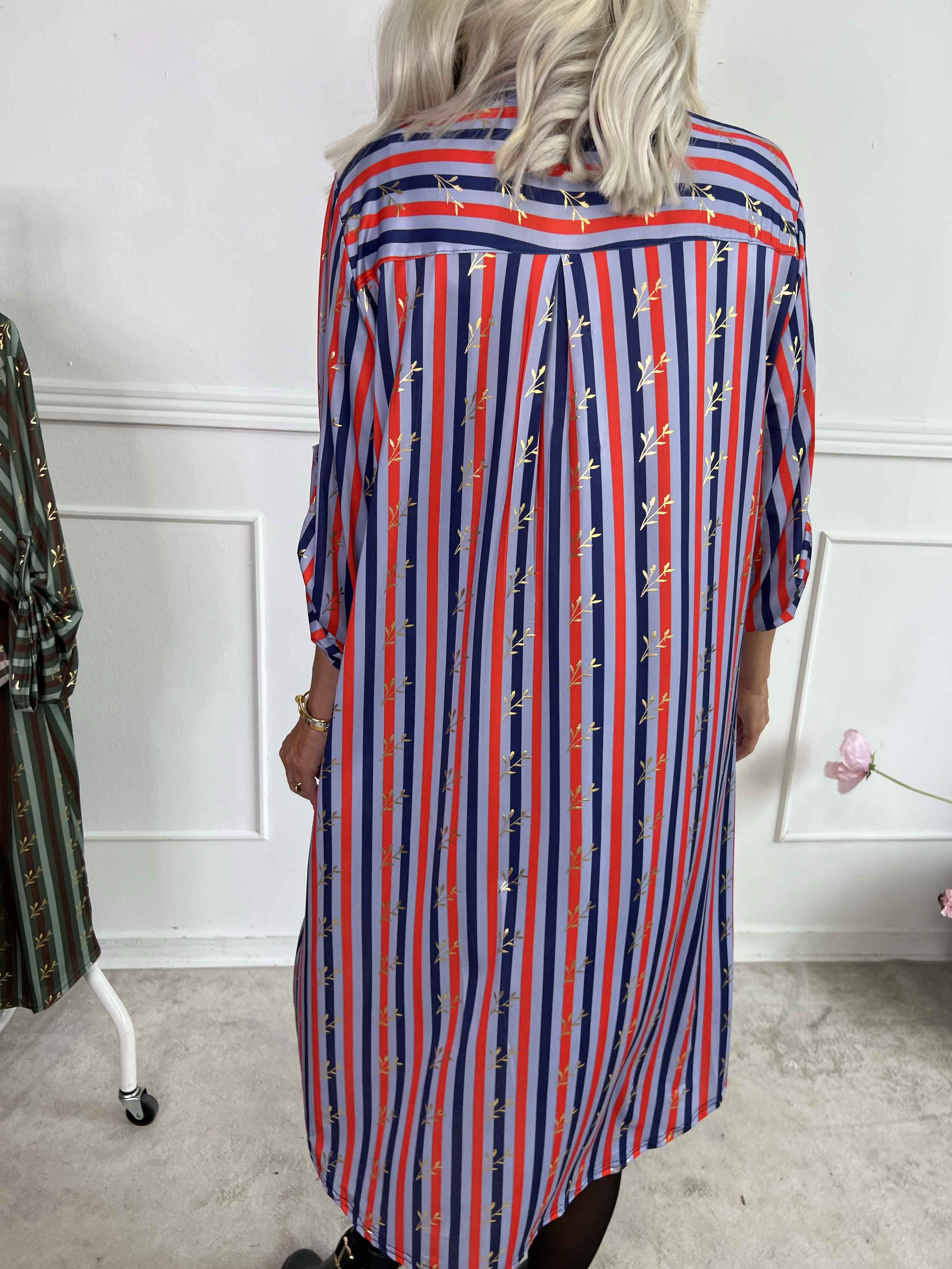 Ebba Stripe Long - Elastisk stribet kjole med guld blade