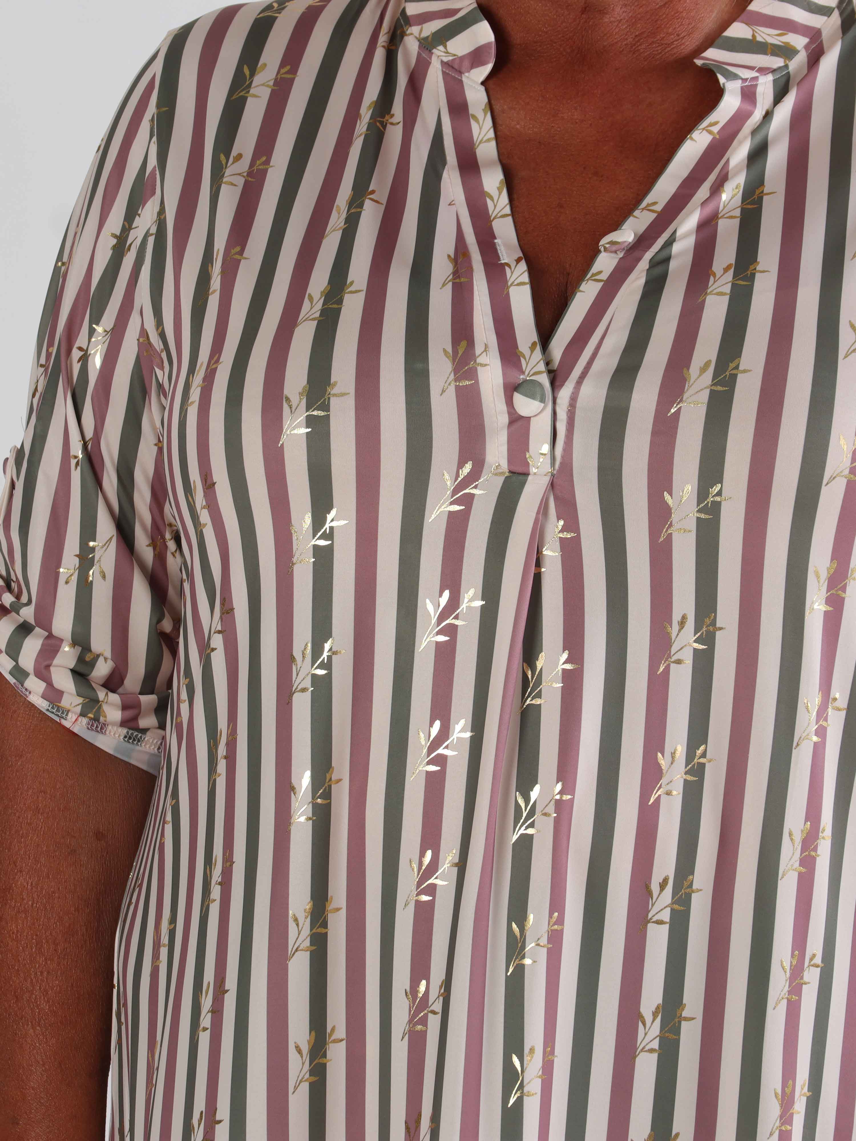 Ebba Stripe Long - Elastisk plus size stribet kjole med guld blade