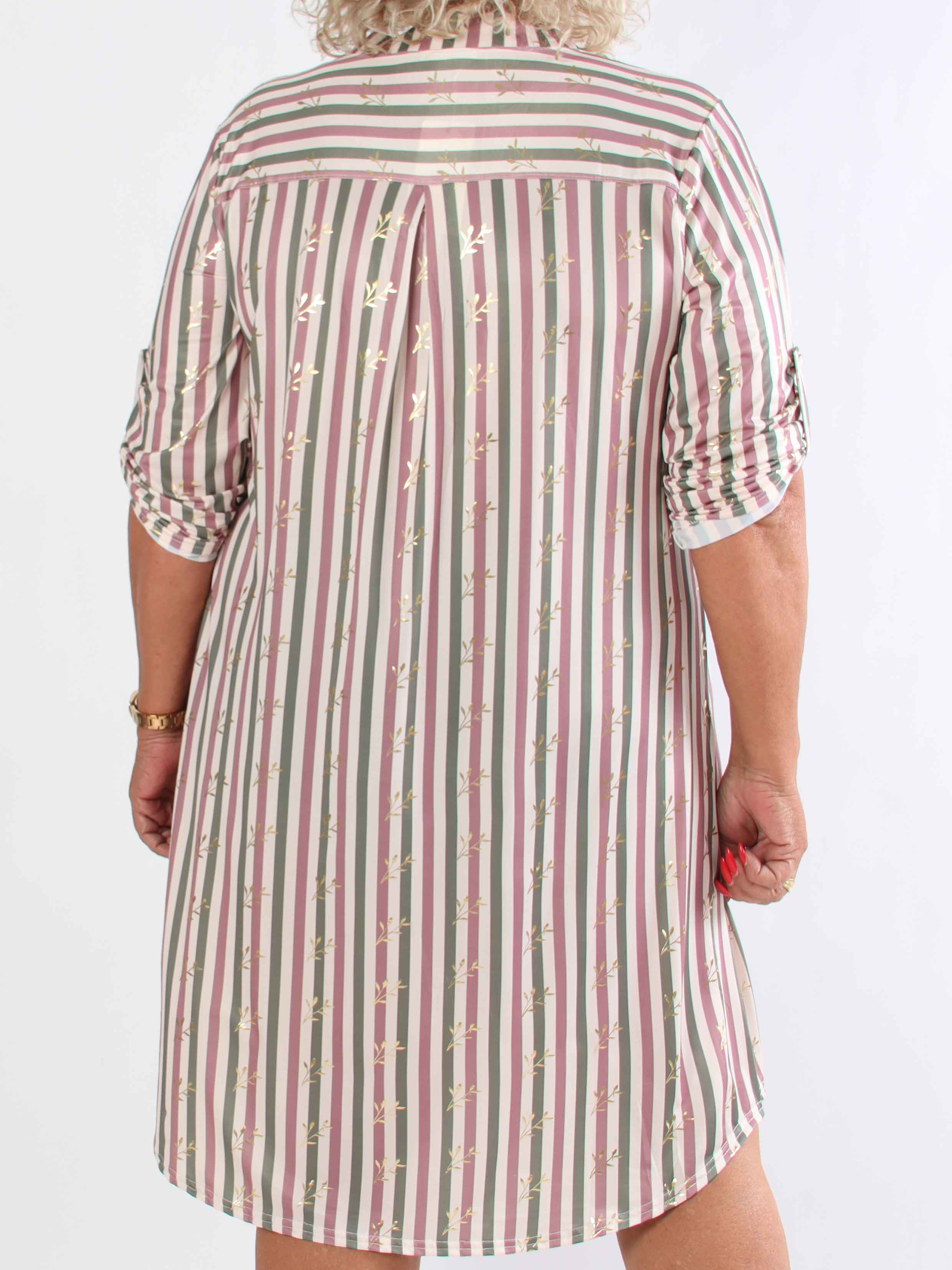 Ebba Stripe Long - Elastisk plus size stribet kjole med guld blade