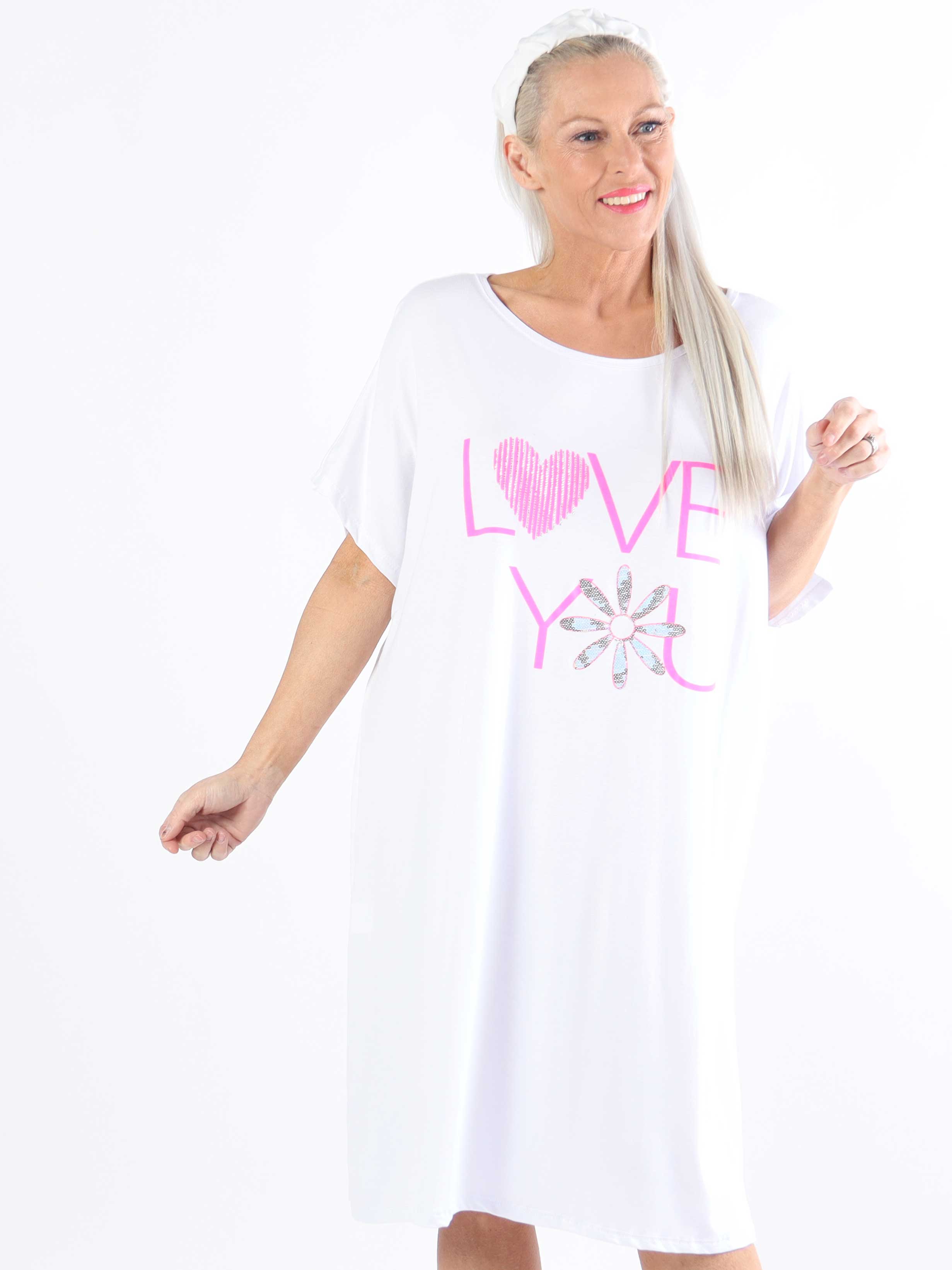 Edina - Plus size t-shirtkjole i viskoseblanding med tryk