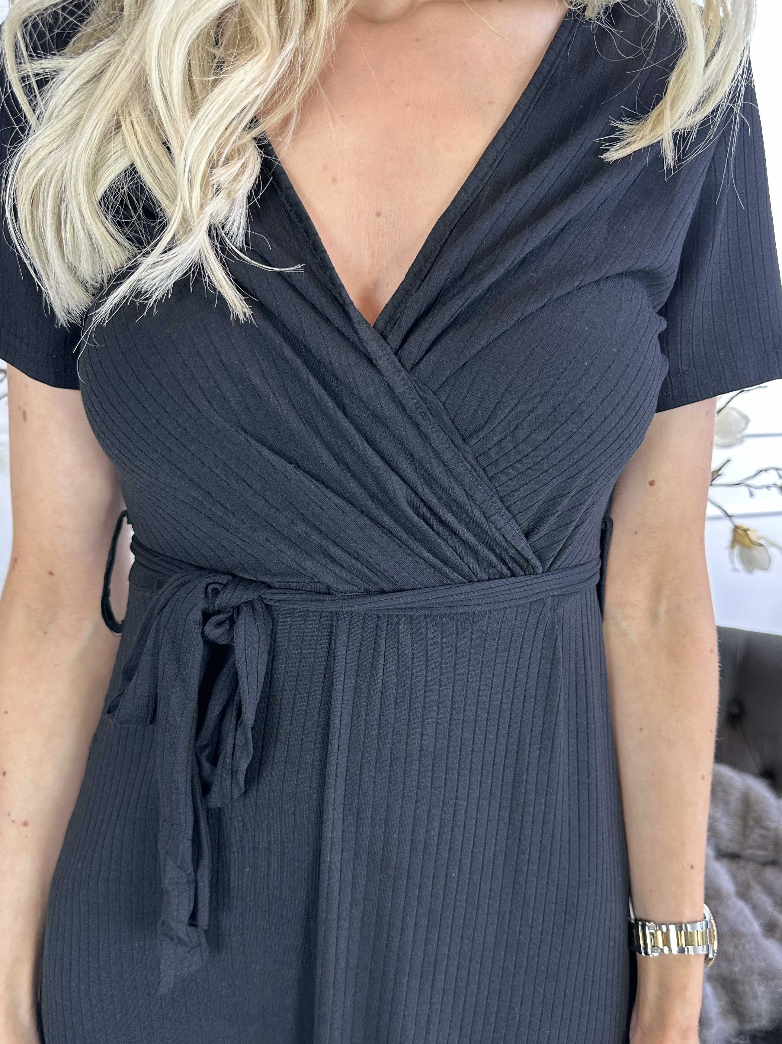 Elene - Lang kjole med bindebånd i taljen