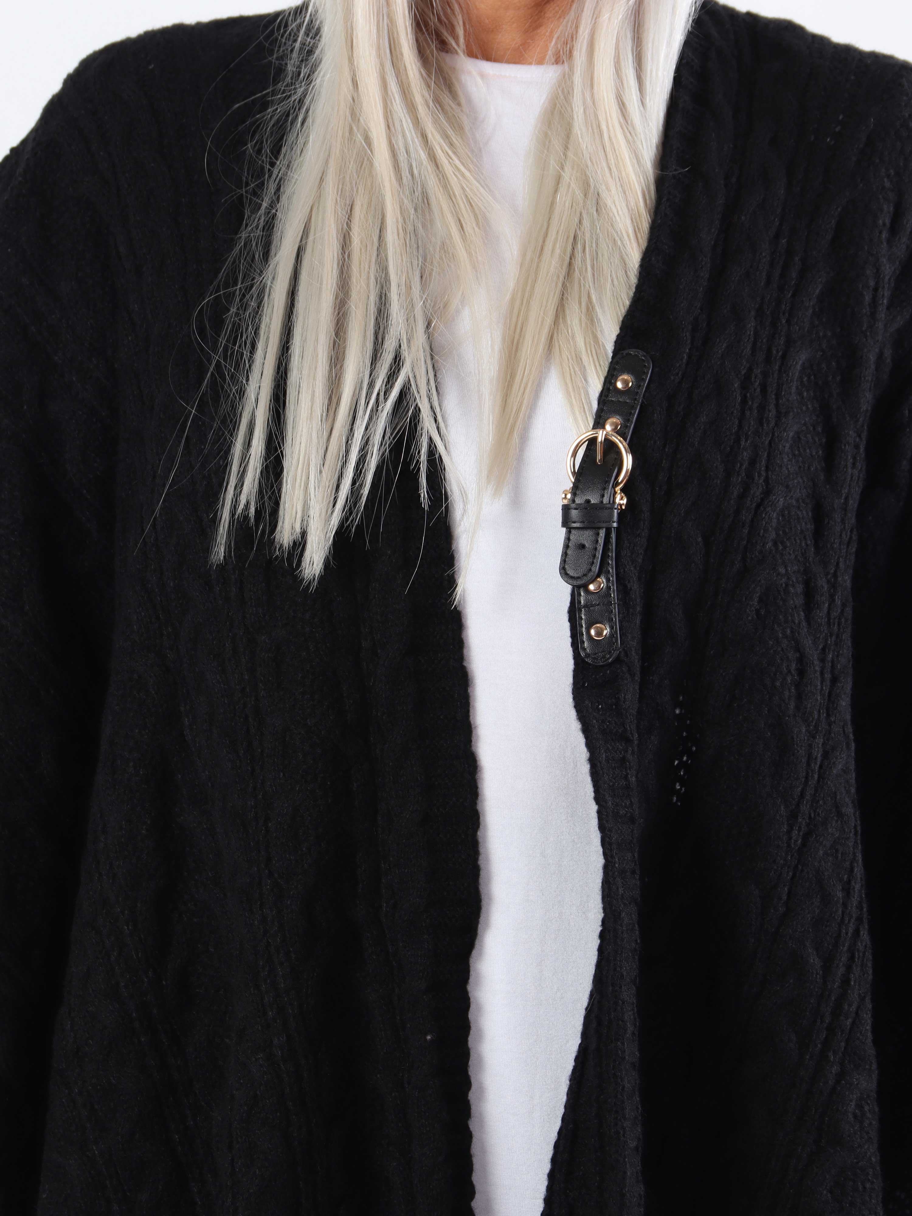 Elianna - Plus size strikponcho med uld og frynser