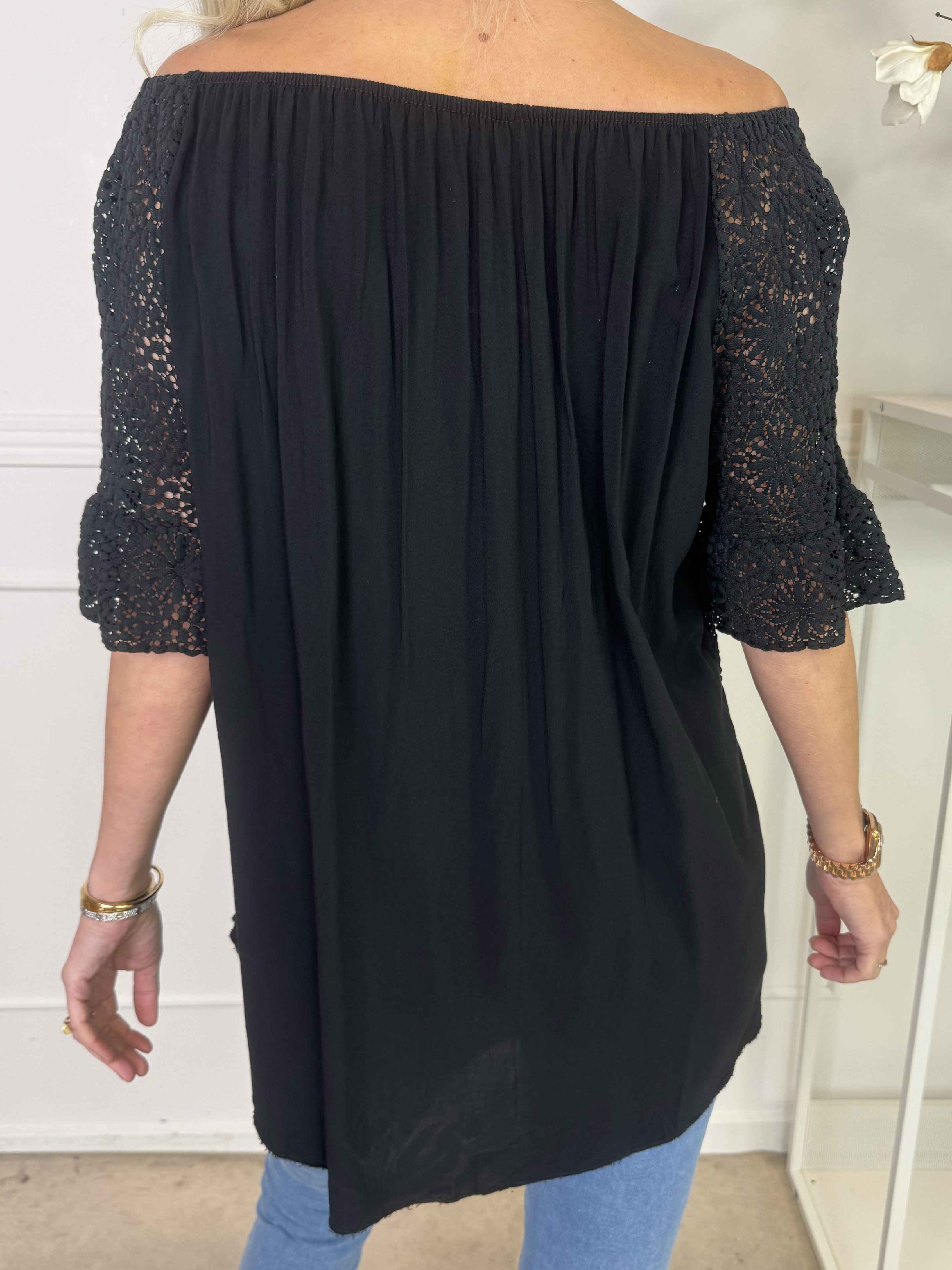 Elisa - Tunika i bomuld med blonde foran og elastikkant i udskæringen