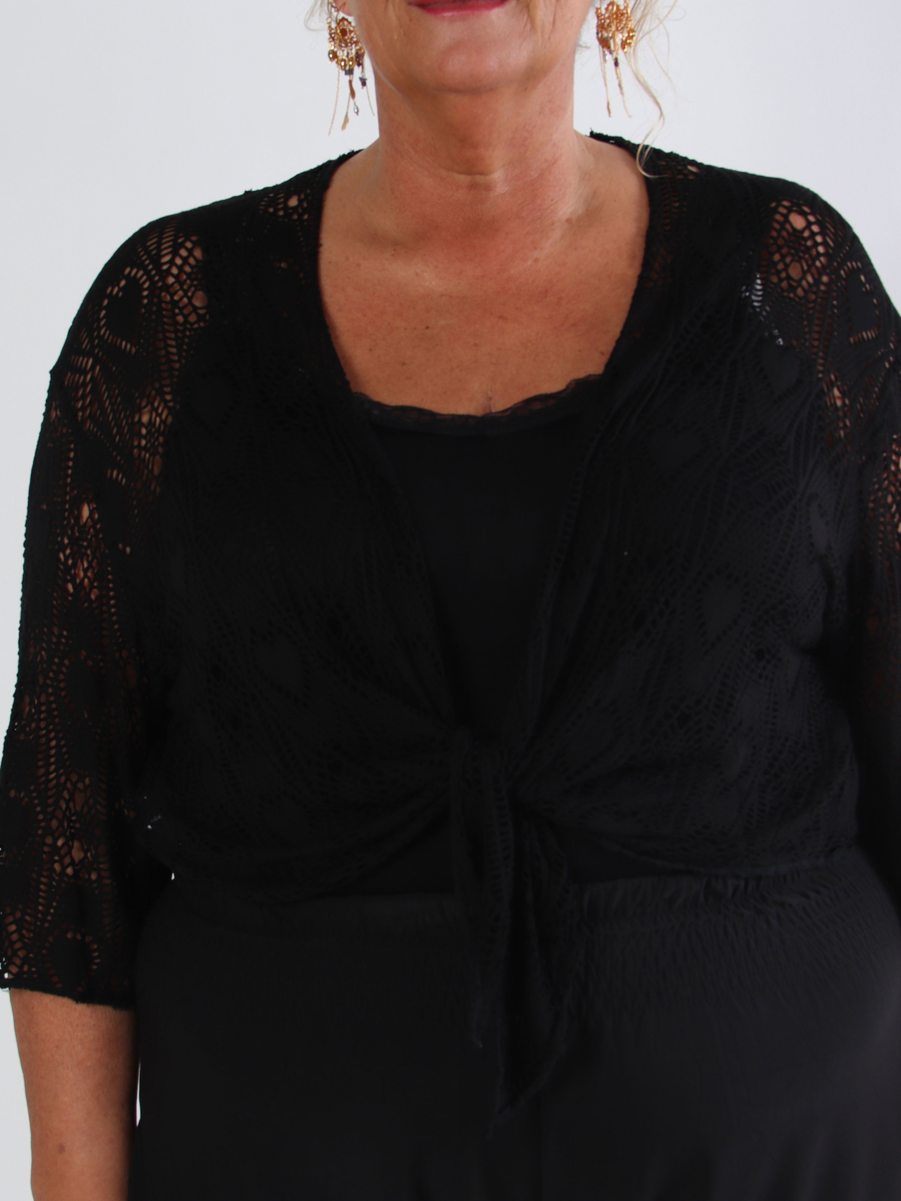 Elly - Let plus size cardigan i viskose med hulmønster