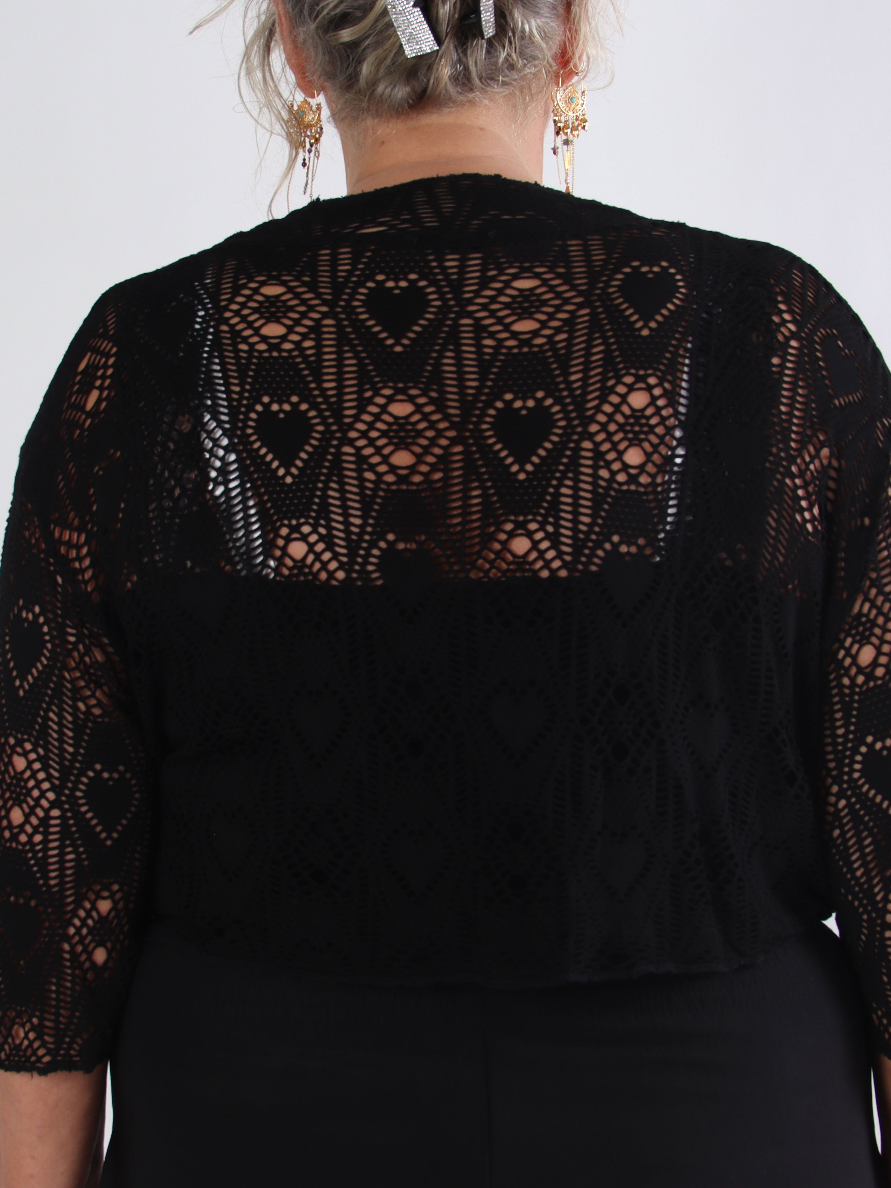 Elly - Let plus size cardigan i viskose med hulmønster