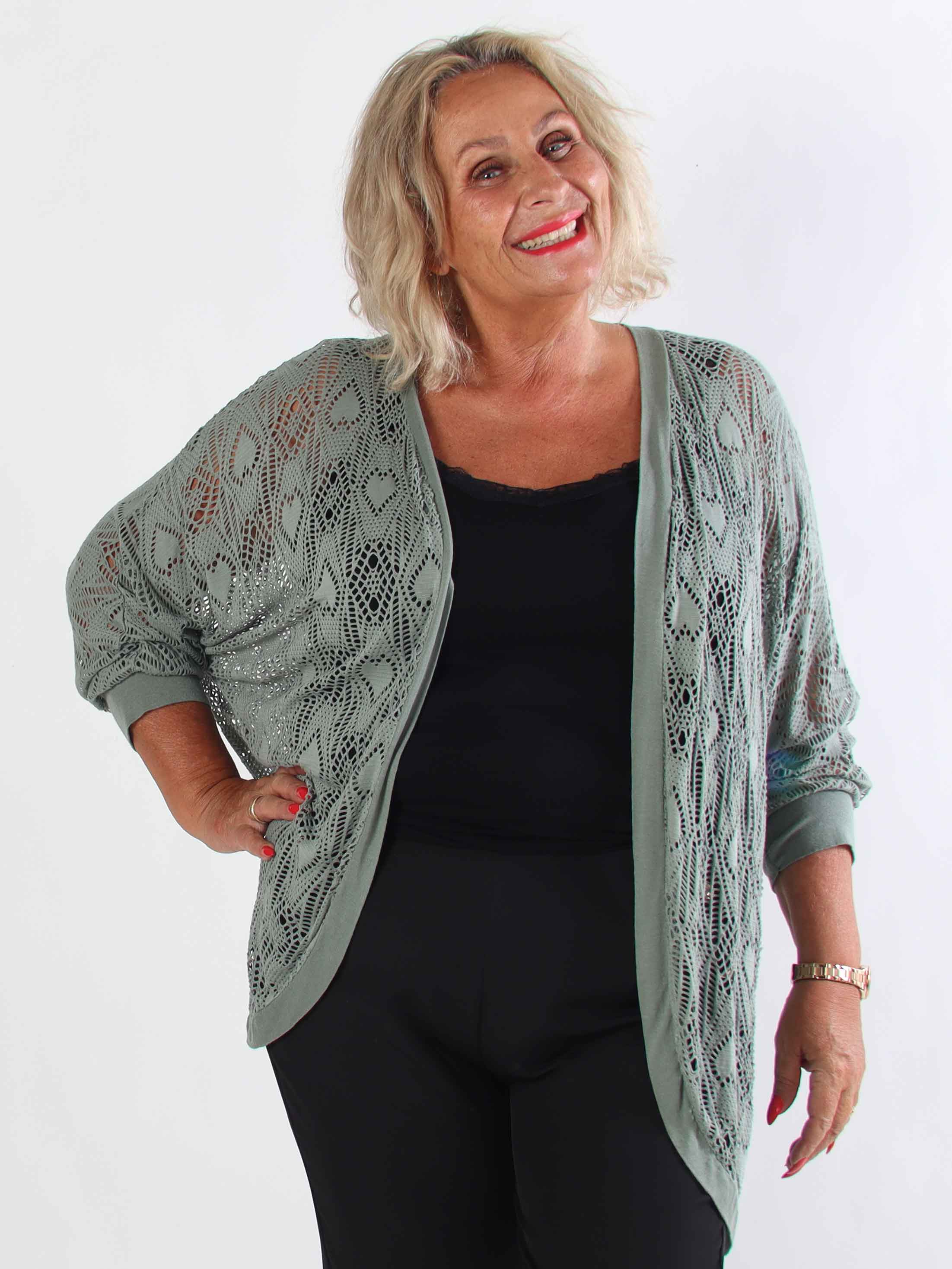 Elly Long - Let plus size cardigan i viskose med hulmønster