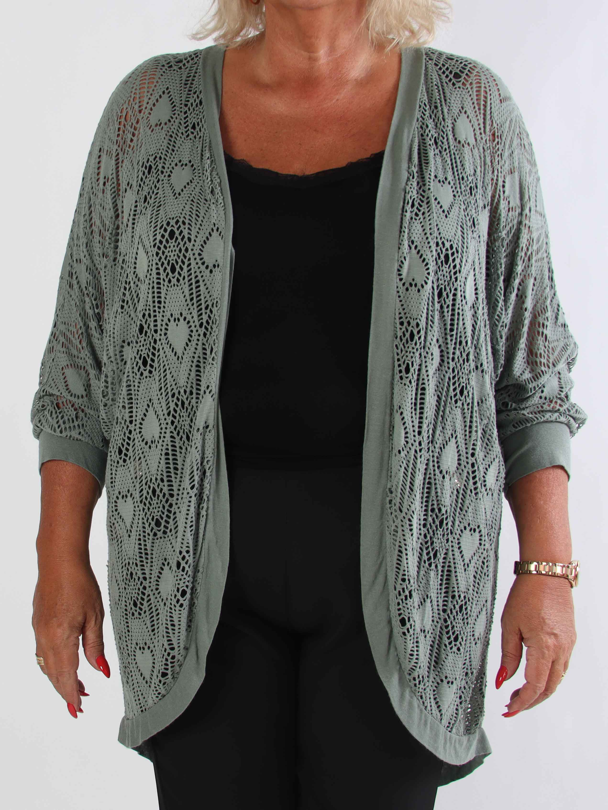 Elly Long - Let plus size cardigan i viskose med hulmønster
