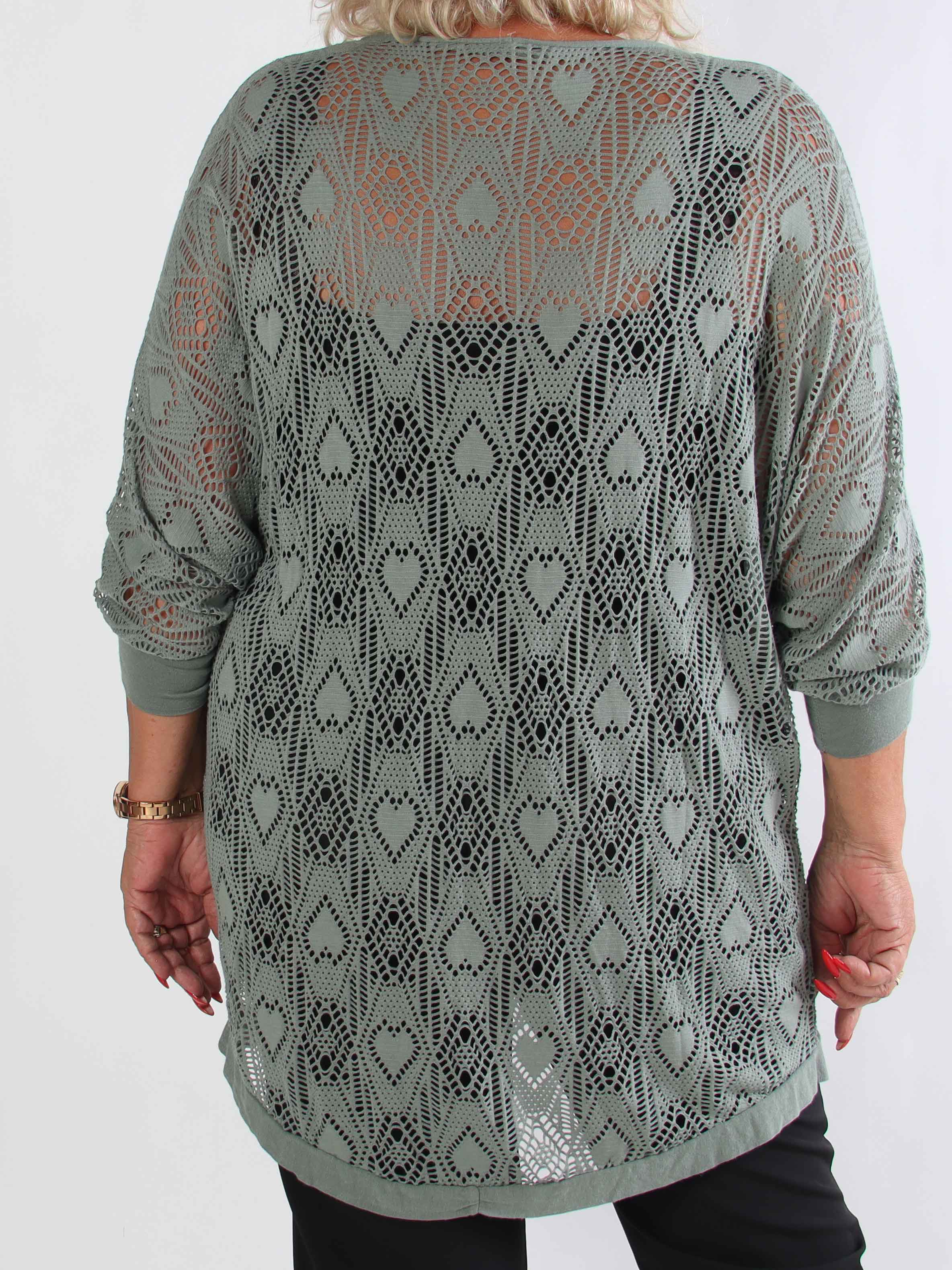 Elly Long - Let plus size cardigan i viskose med hulmønster