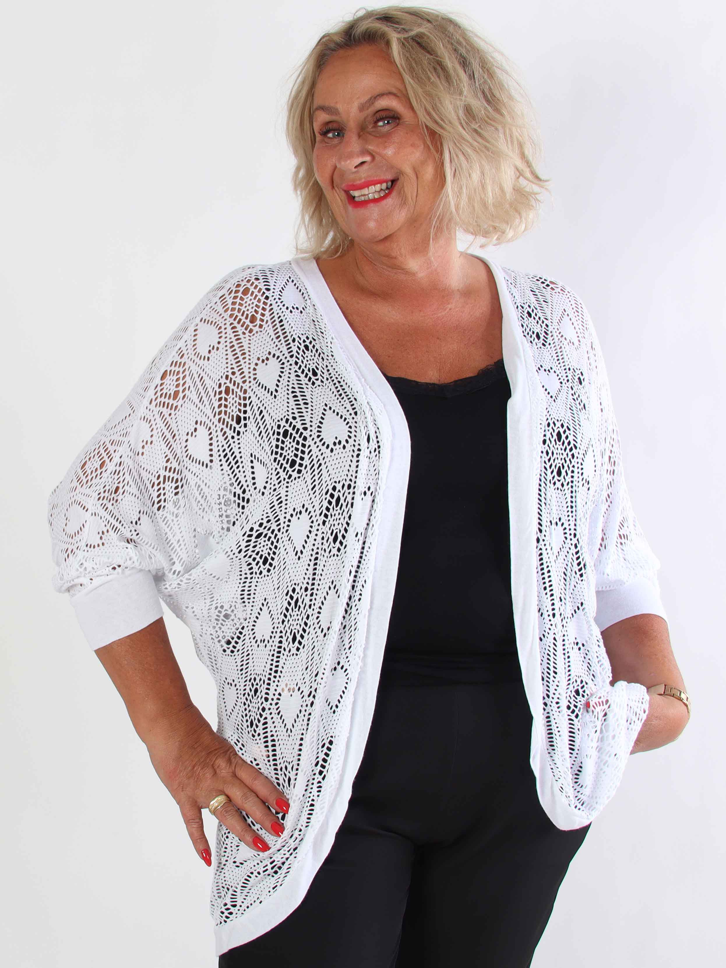 Elly Long - Let plus size cardigan i viskose med hulmønster