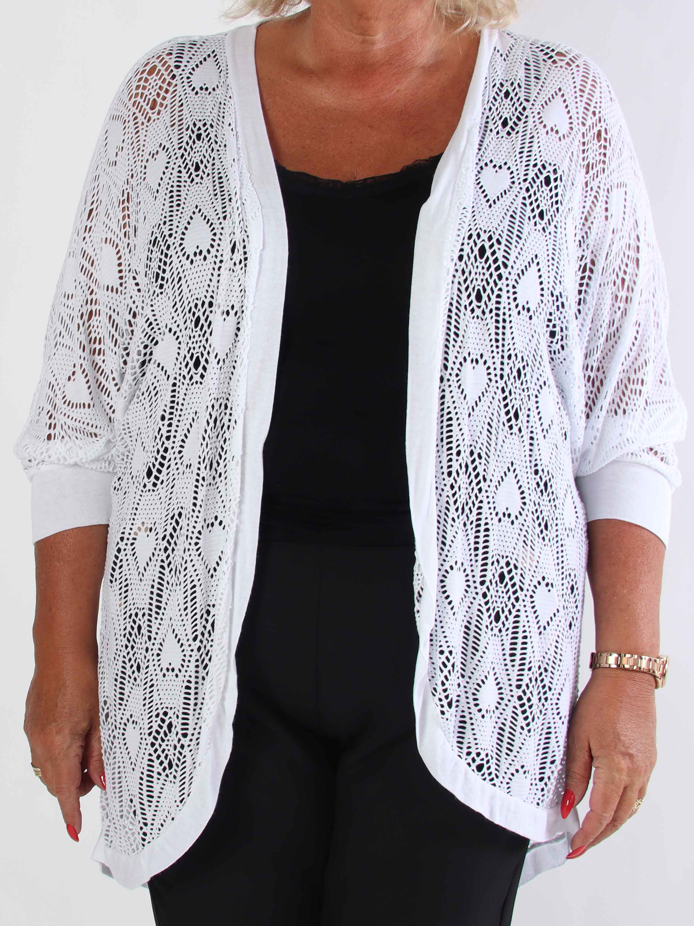 Elly Long - Let plus size cardigan i viskose med hulmønster