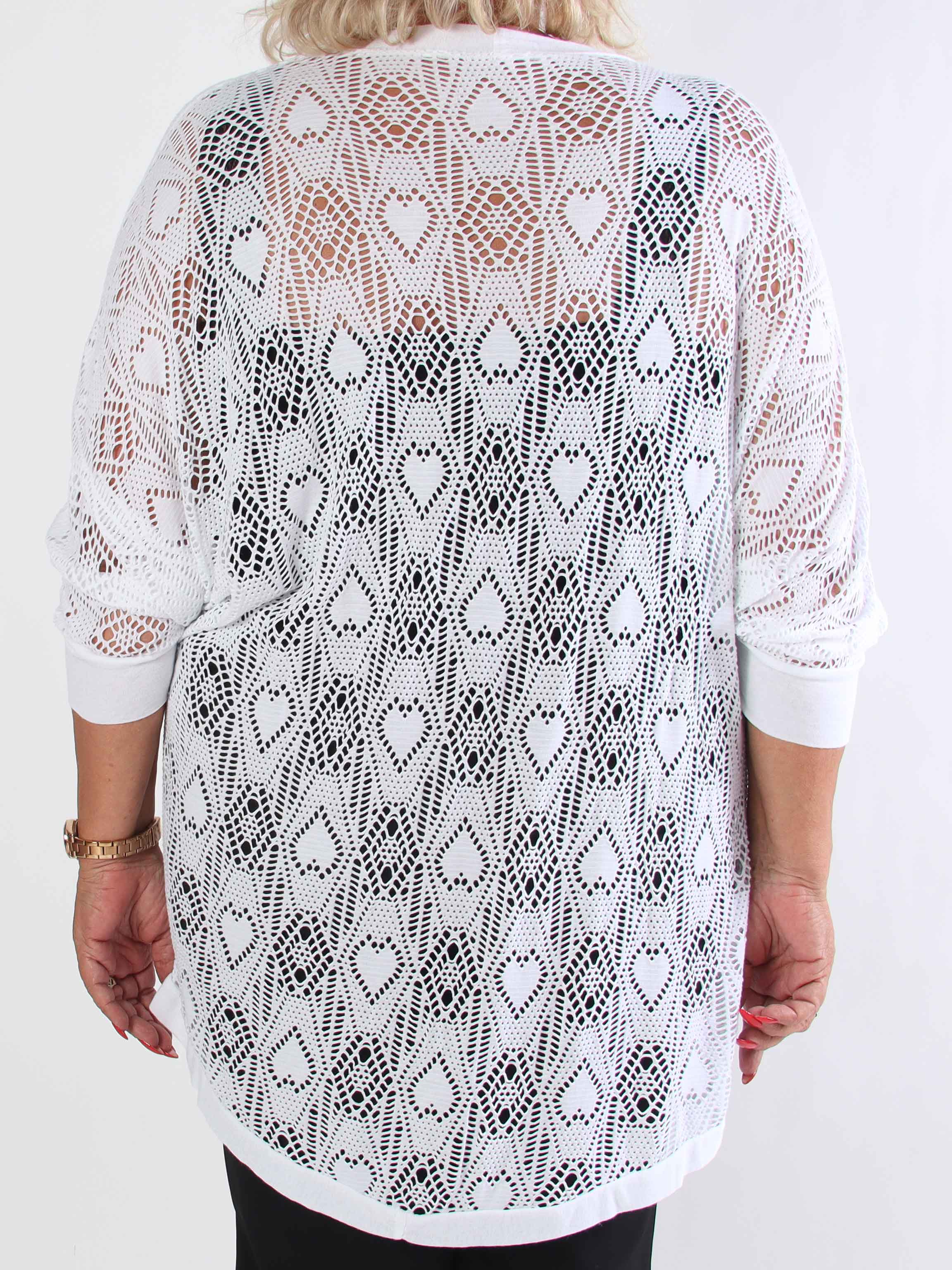 Elly Long - Let plus size cardigan i viskose med hulmønster