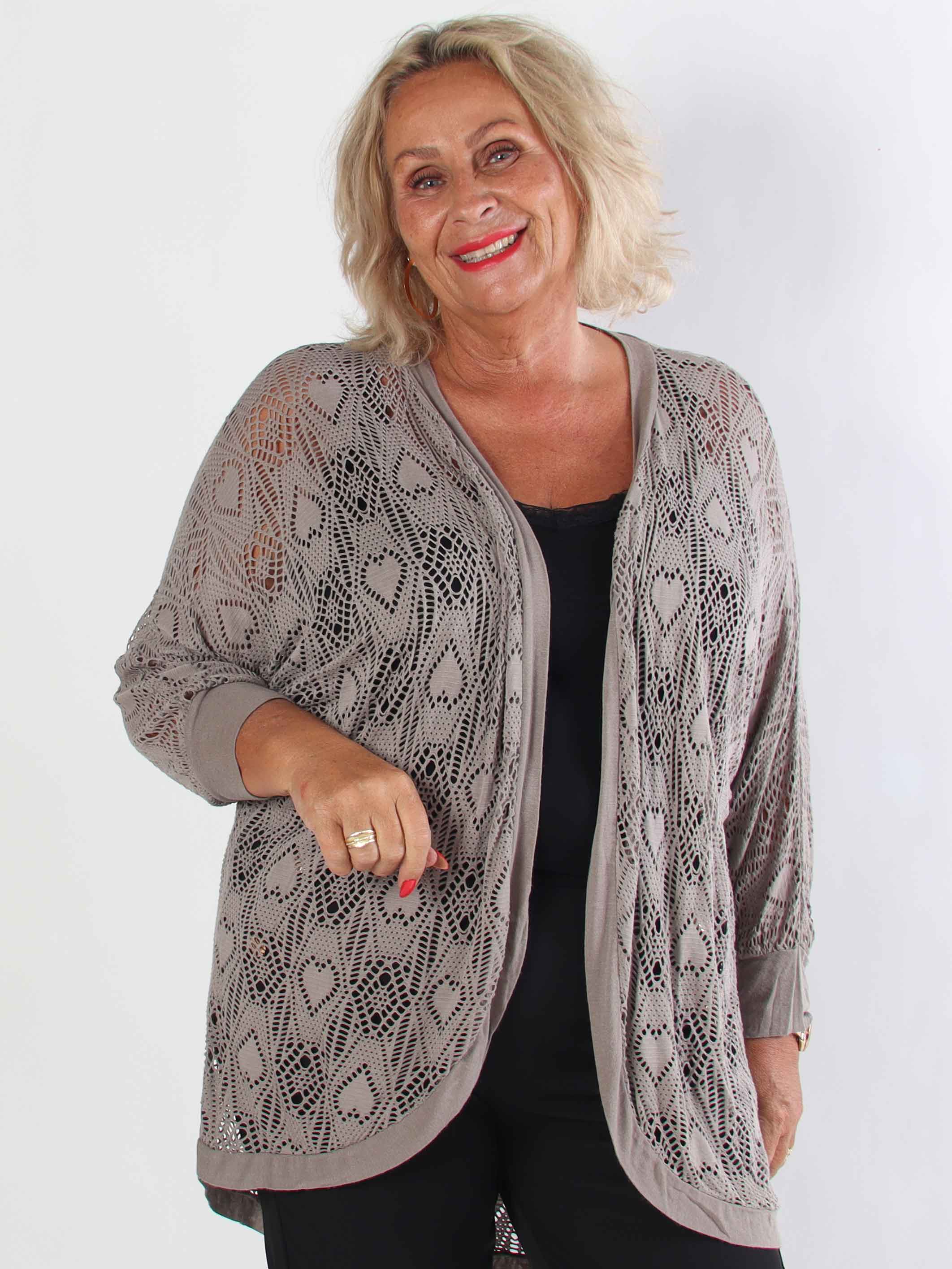 Elly Long - Let plus size cardigan i viskose med hulmønster