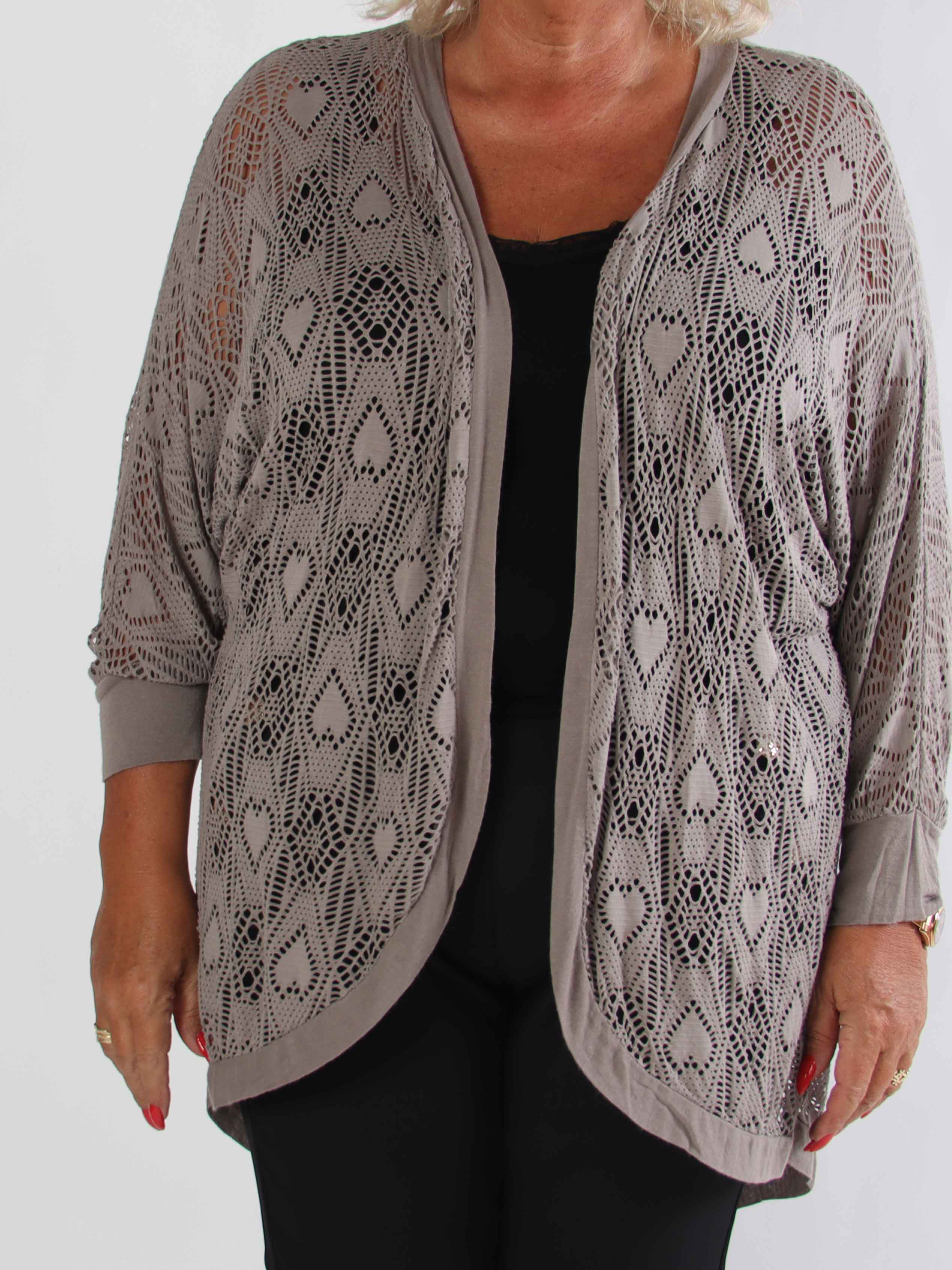 Elly Long - Let plus size cardigan i viskose med hulmønster
