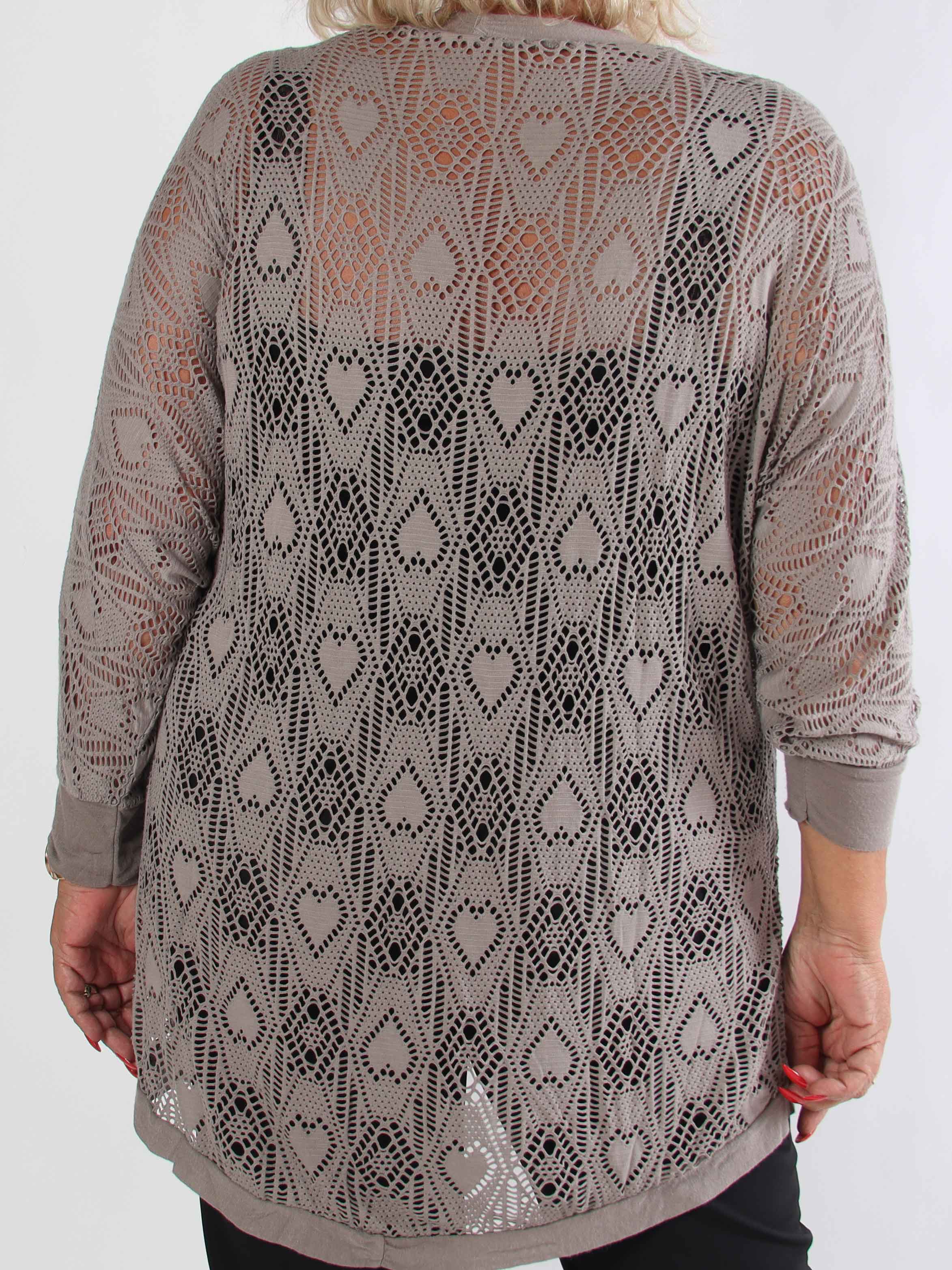 Elly Long - Let plus size cardigan i viskose med hulmønster