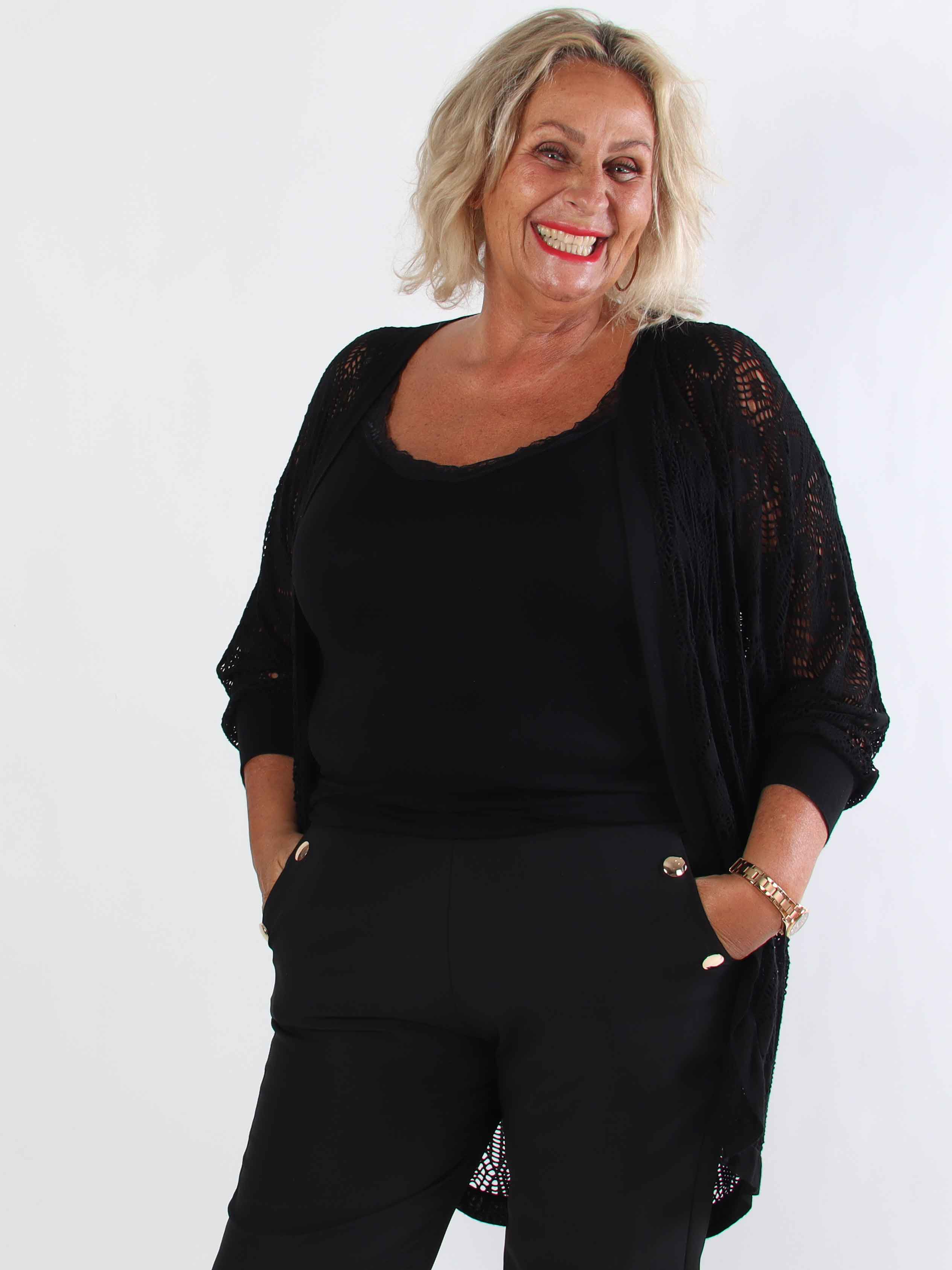 Elly Long - Let plus size cardigan i viskose med hulmønster