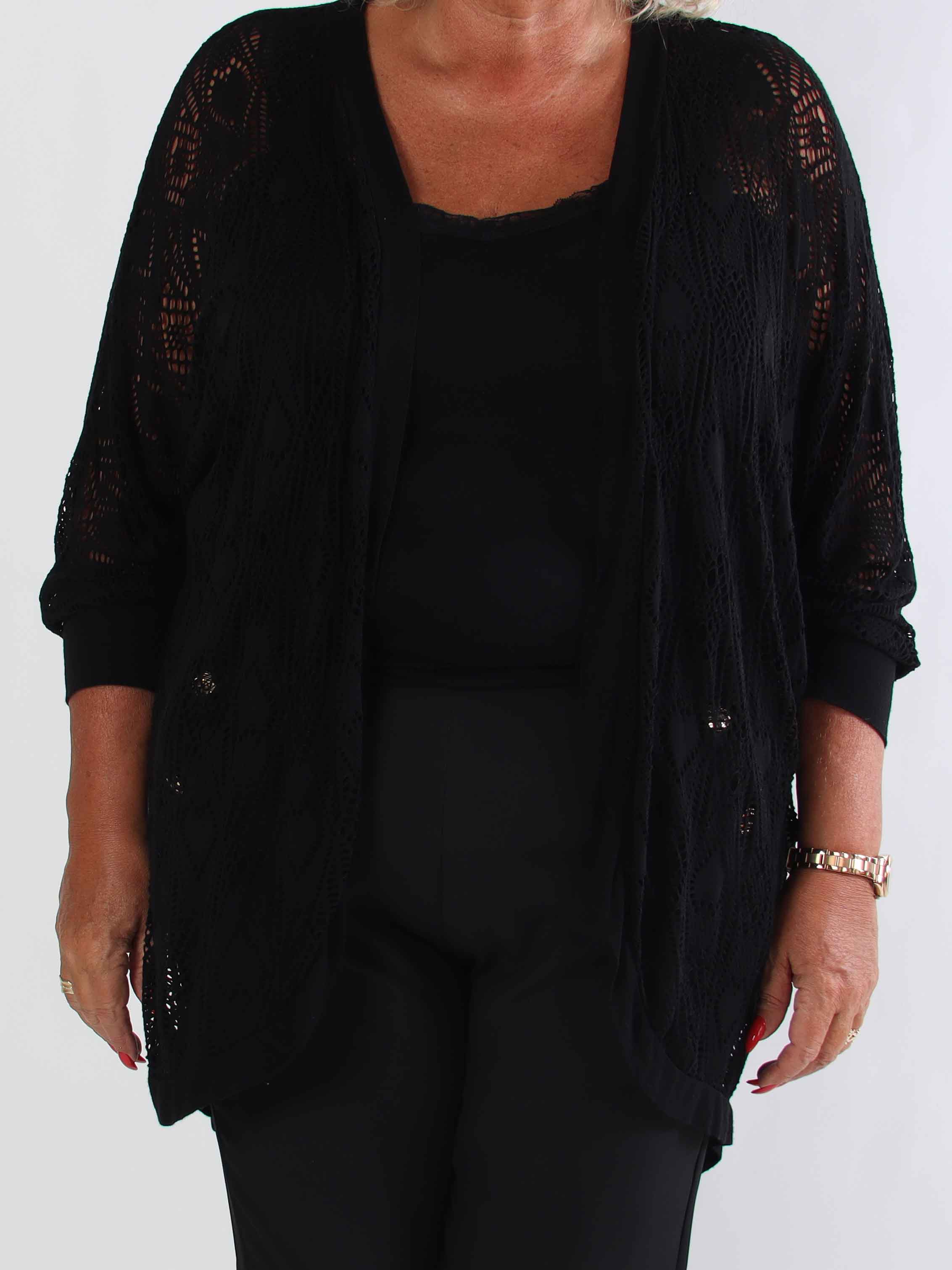 Elly Long - Let plus size cardigan i viskose med hulmønster