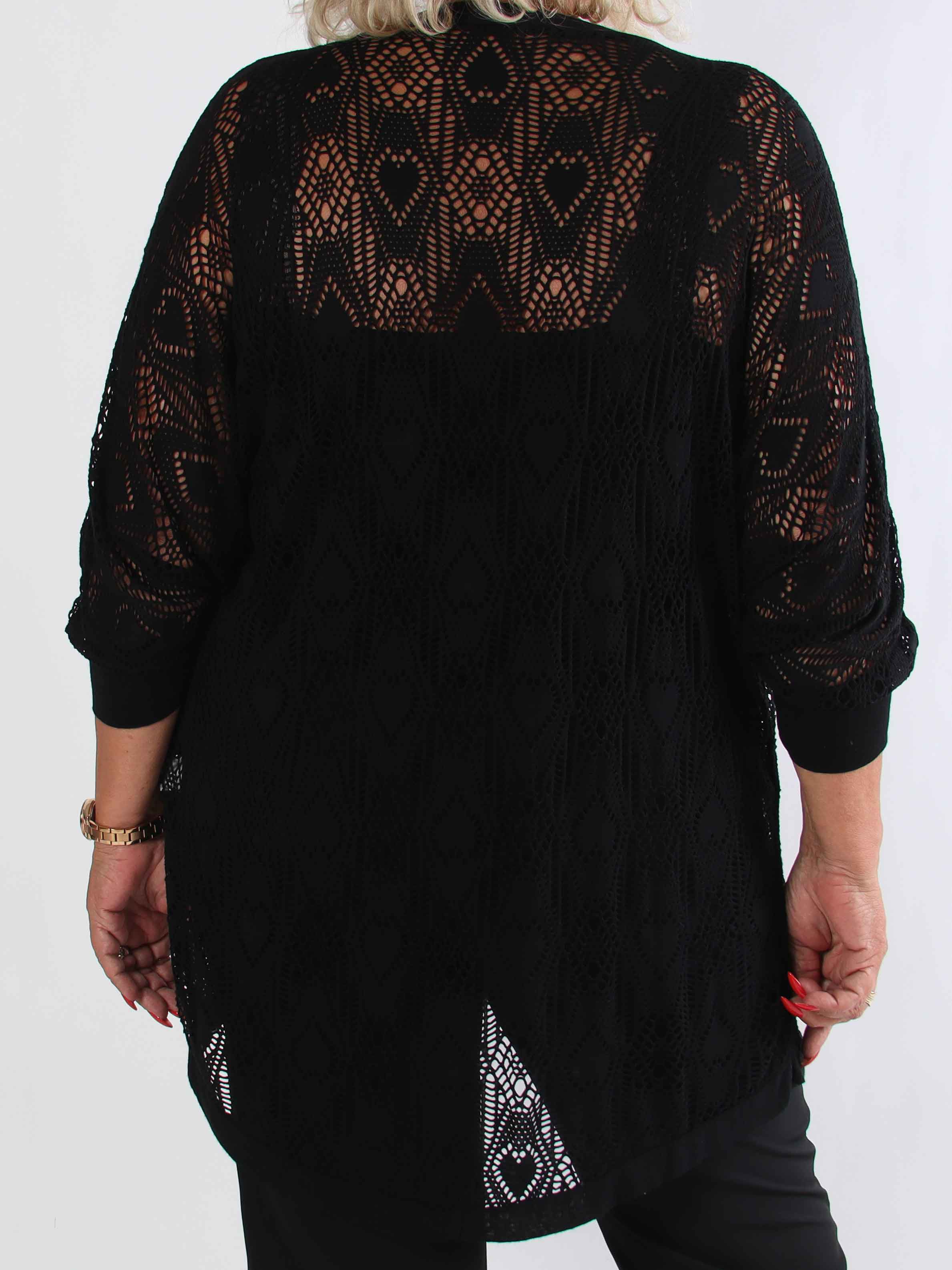Elly Long - Let plus size cardigan i viskose med hulmønster