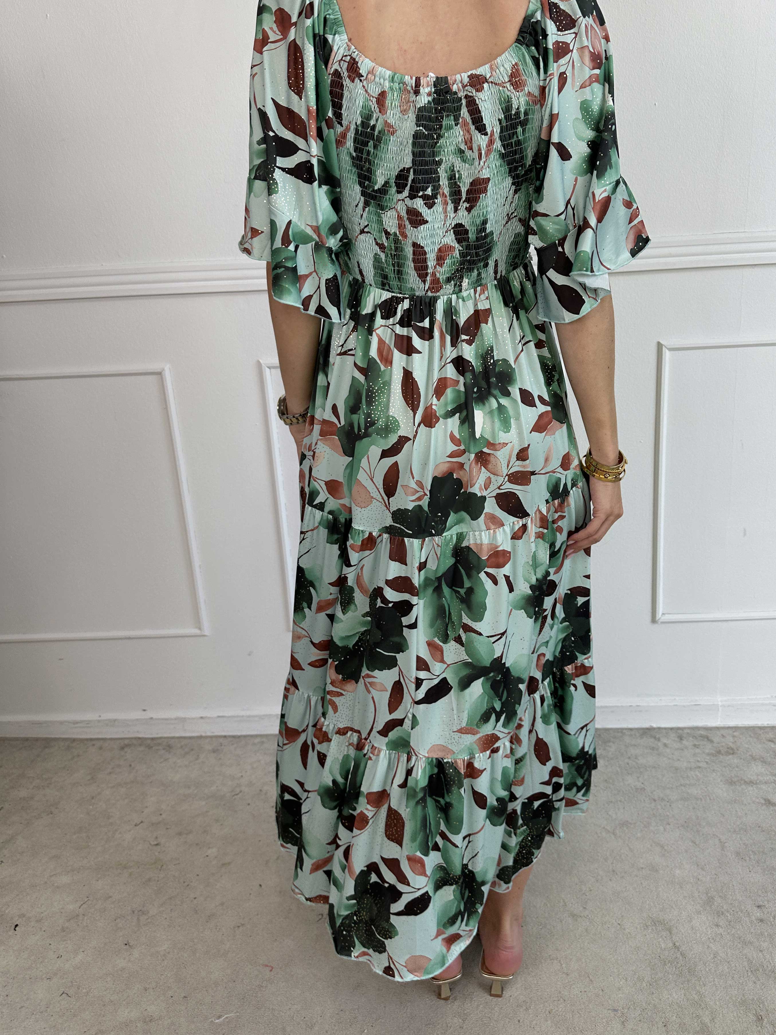 Elna Fiore - Blomstret elastisk kjole med smock over brystet