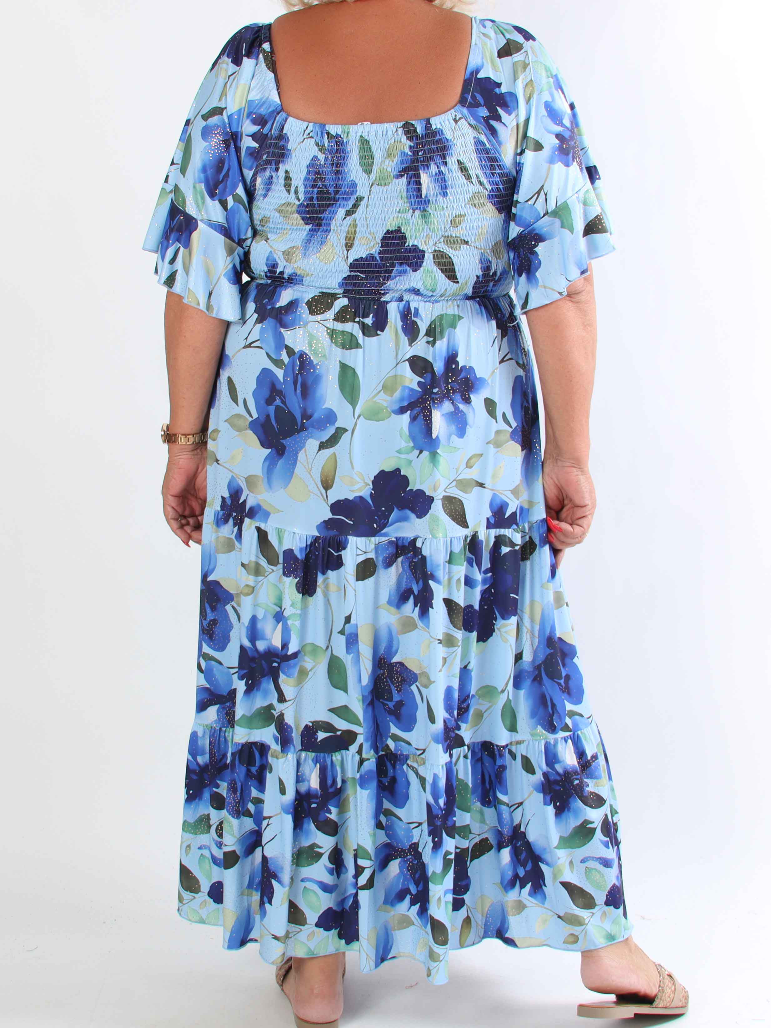 Elna Fiore - Blomstret elastisk plus size kjole med smock over brystet