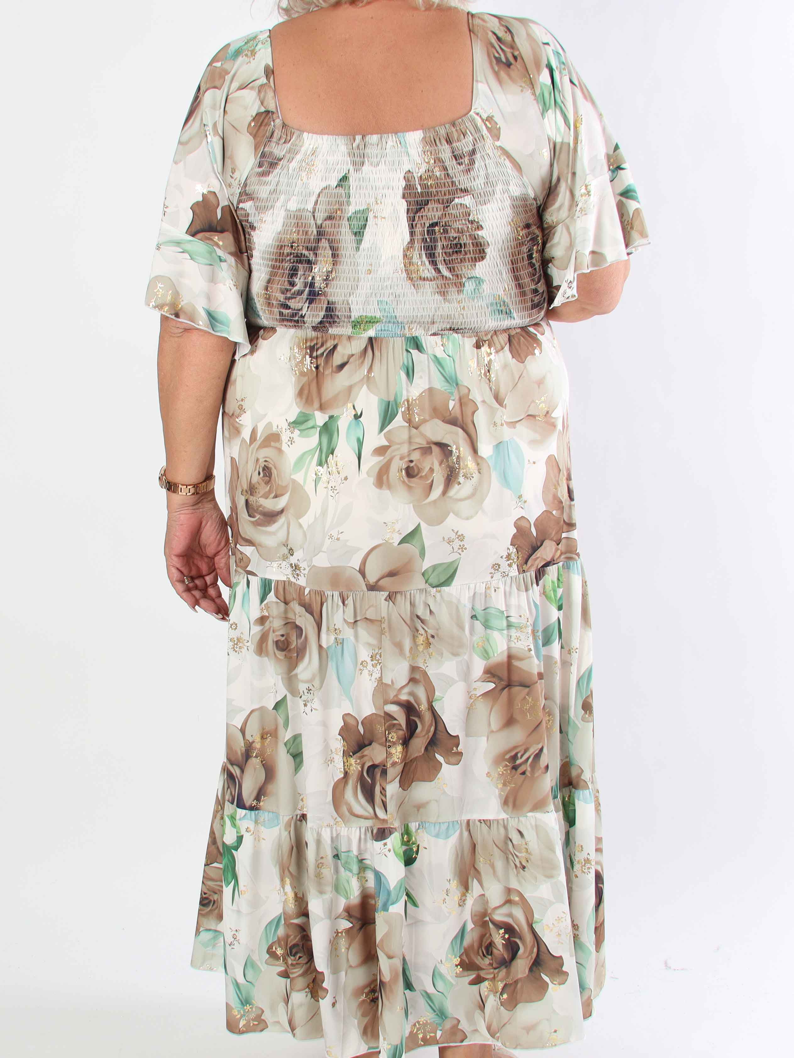 Elna Flower - Plus size elastisk kjole med smock over brystet