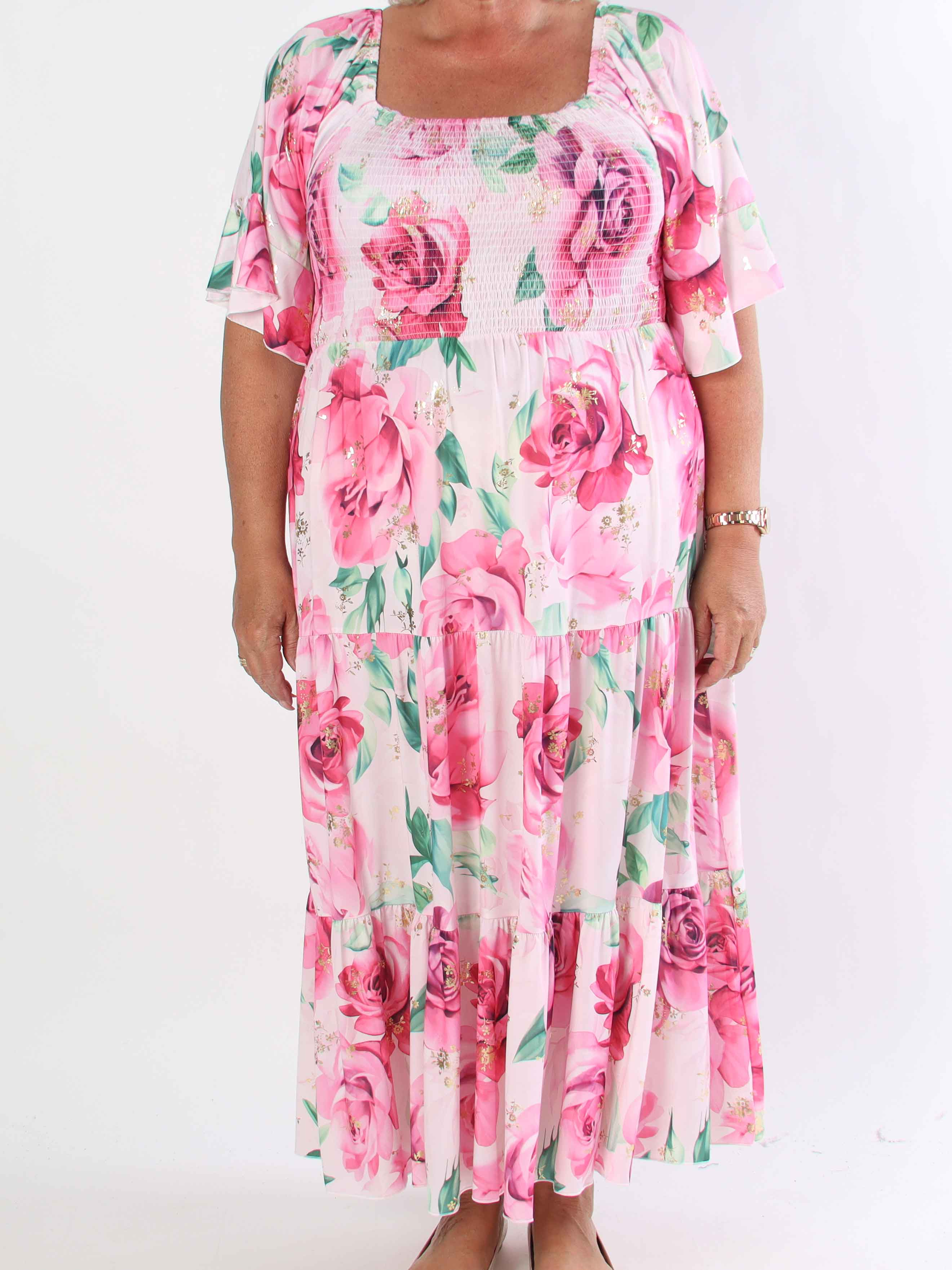 Elna Flower - Plus size elastisk kjole med smock over brystet