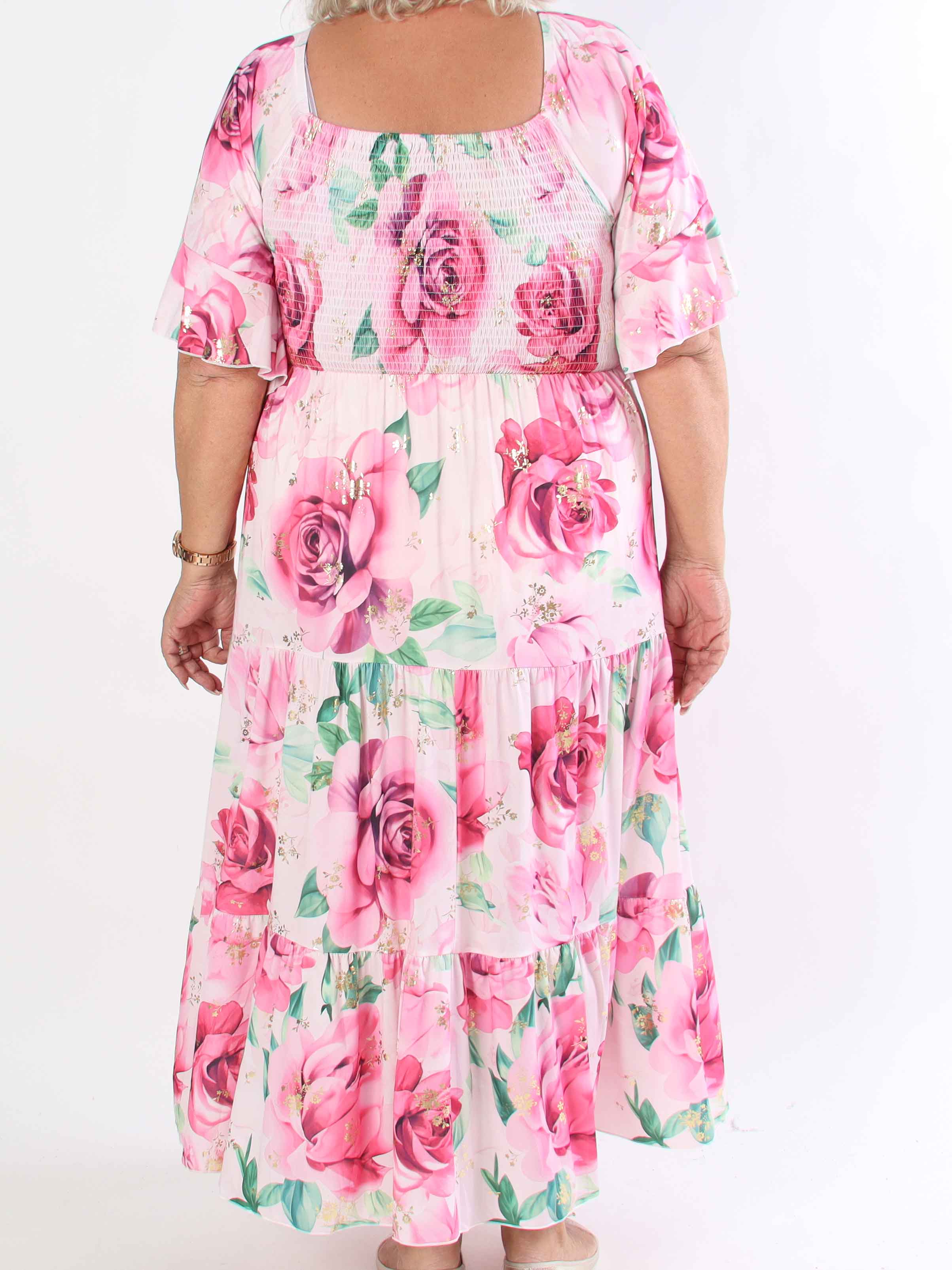 Elna Flower - Plus size elastisk kjole med smock over brystet