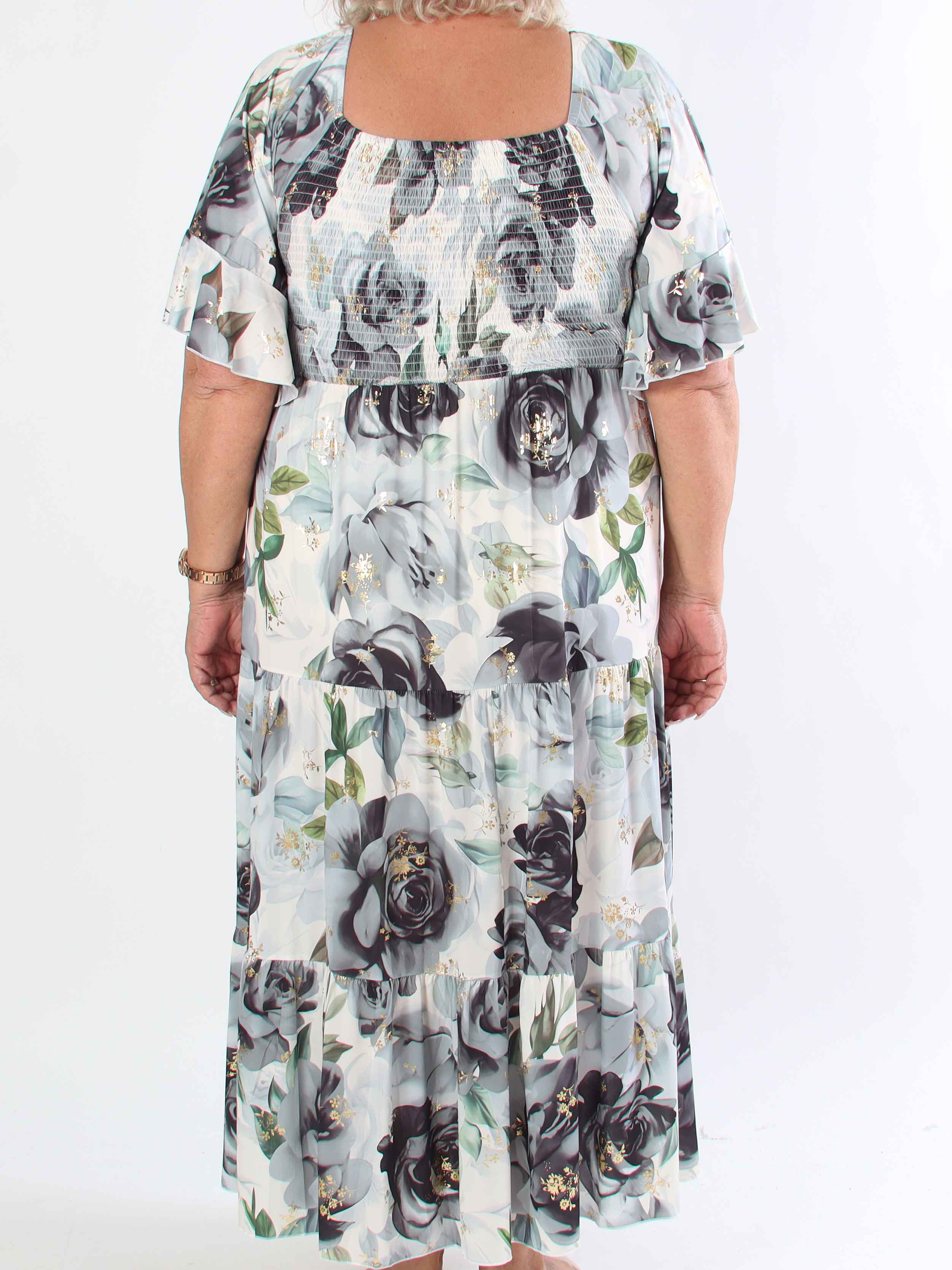 Elna Flower - Plus size elastisk kjole med smock over brystet