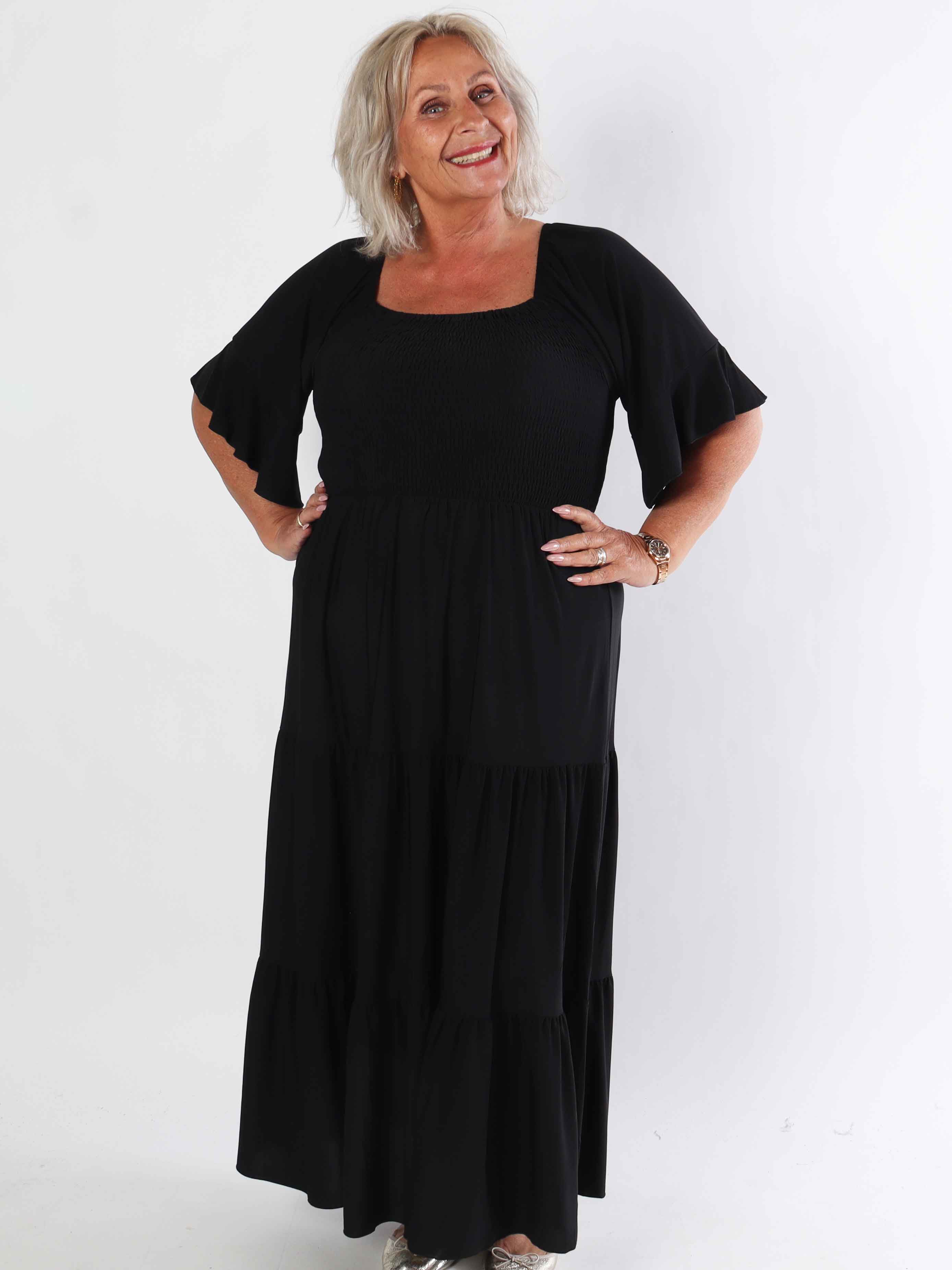 Elna Plain - Elastisk plain plus size kjole med smock over brystet