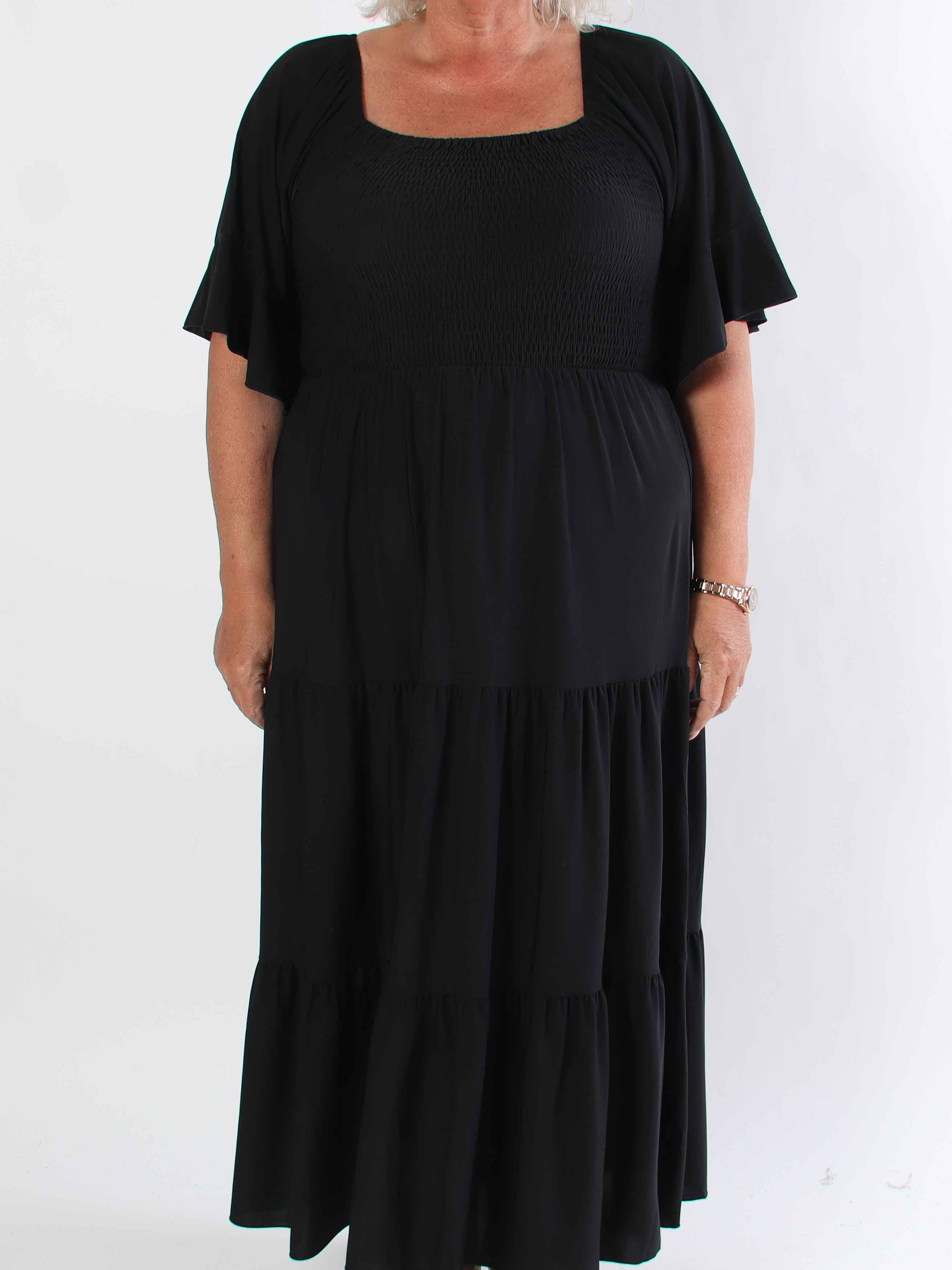 Elna Plain - Elastisk plain plus size kjole med smock over brystet