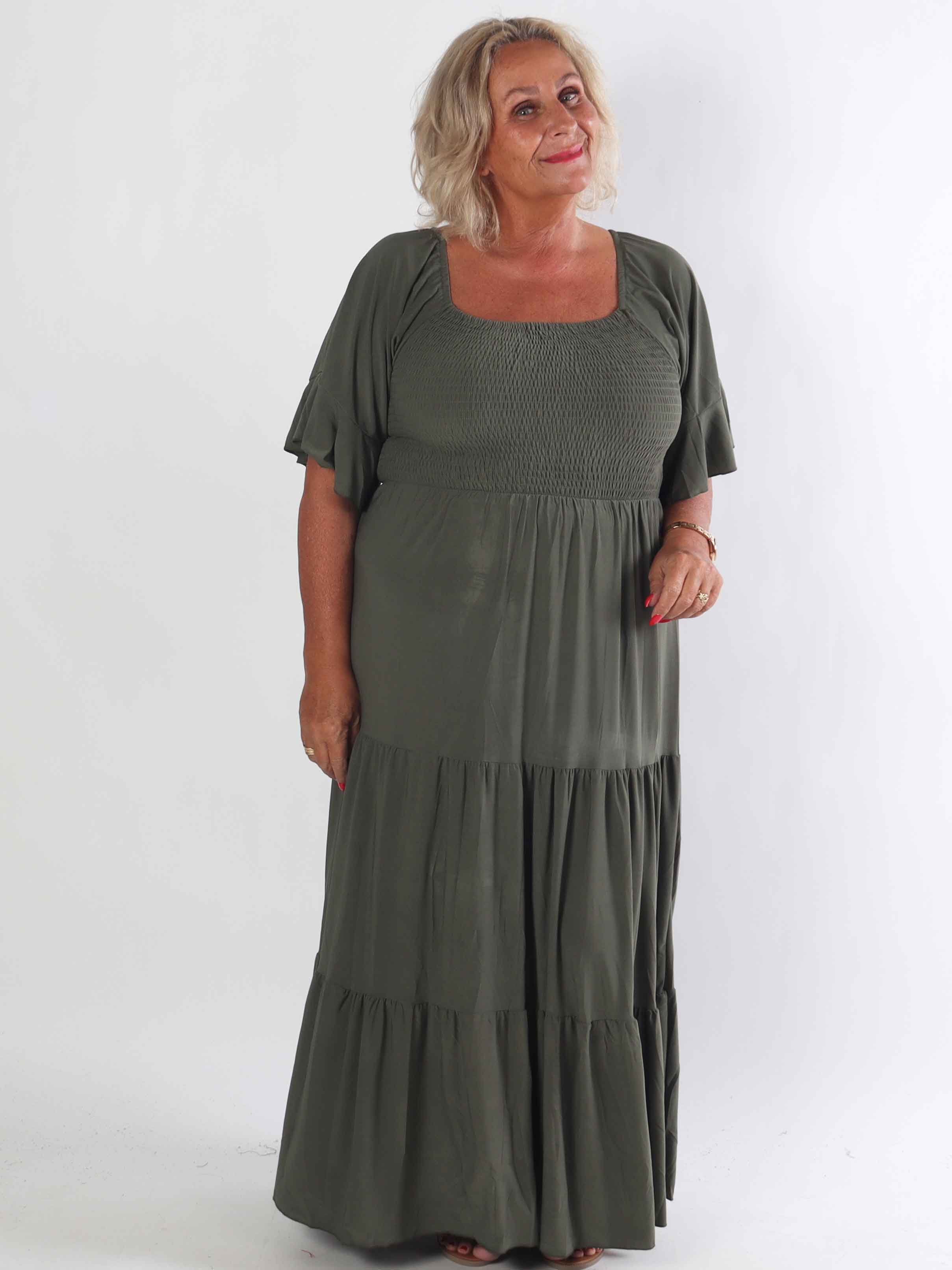 Elna Plain - Elastisk plain plus size kjole med smock over brystet