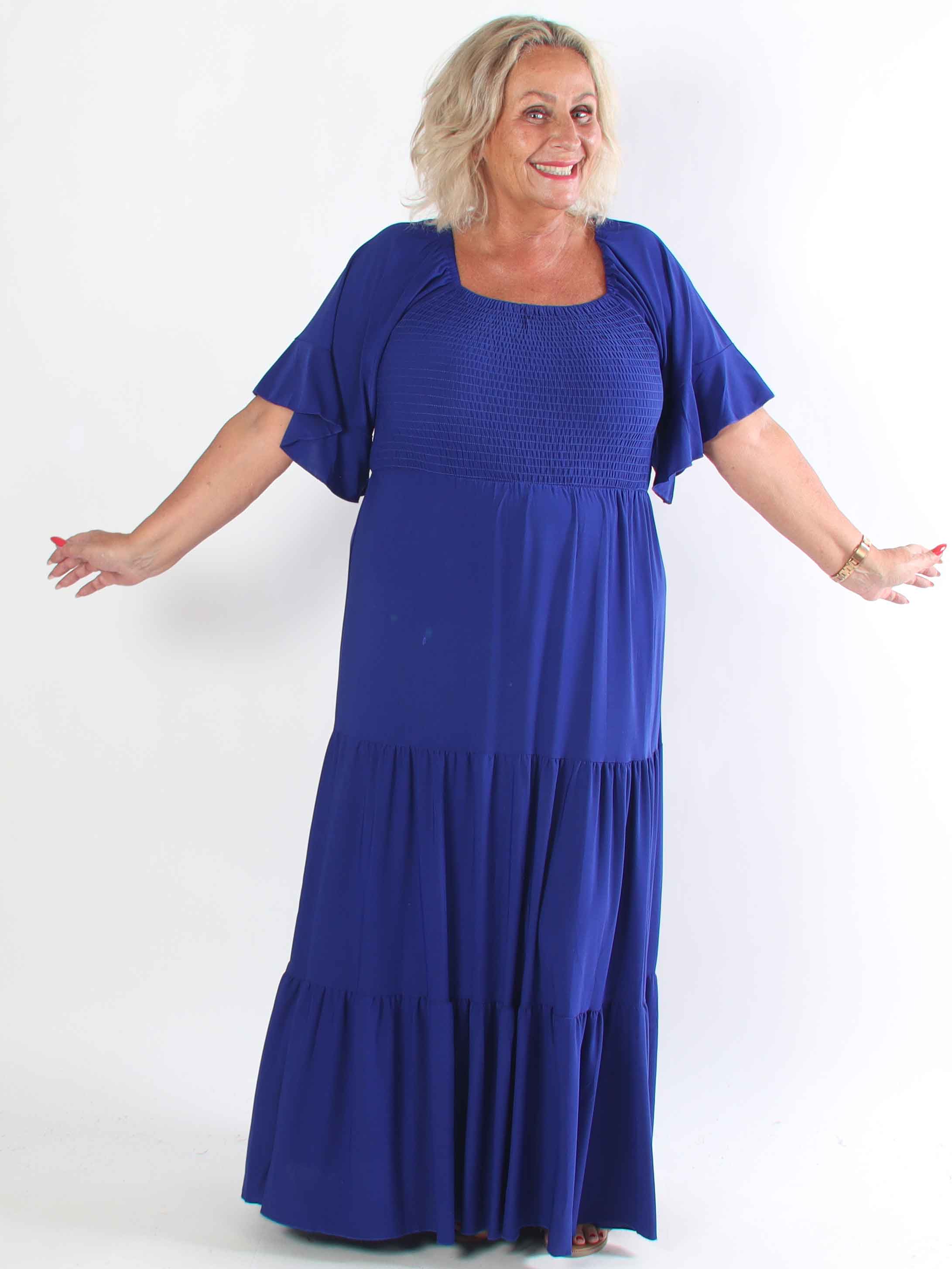 Elna Plain - Elastisk plain plus size kjole med smock over brystet