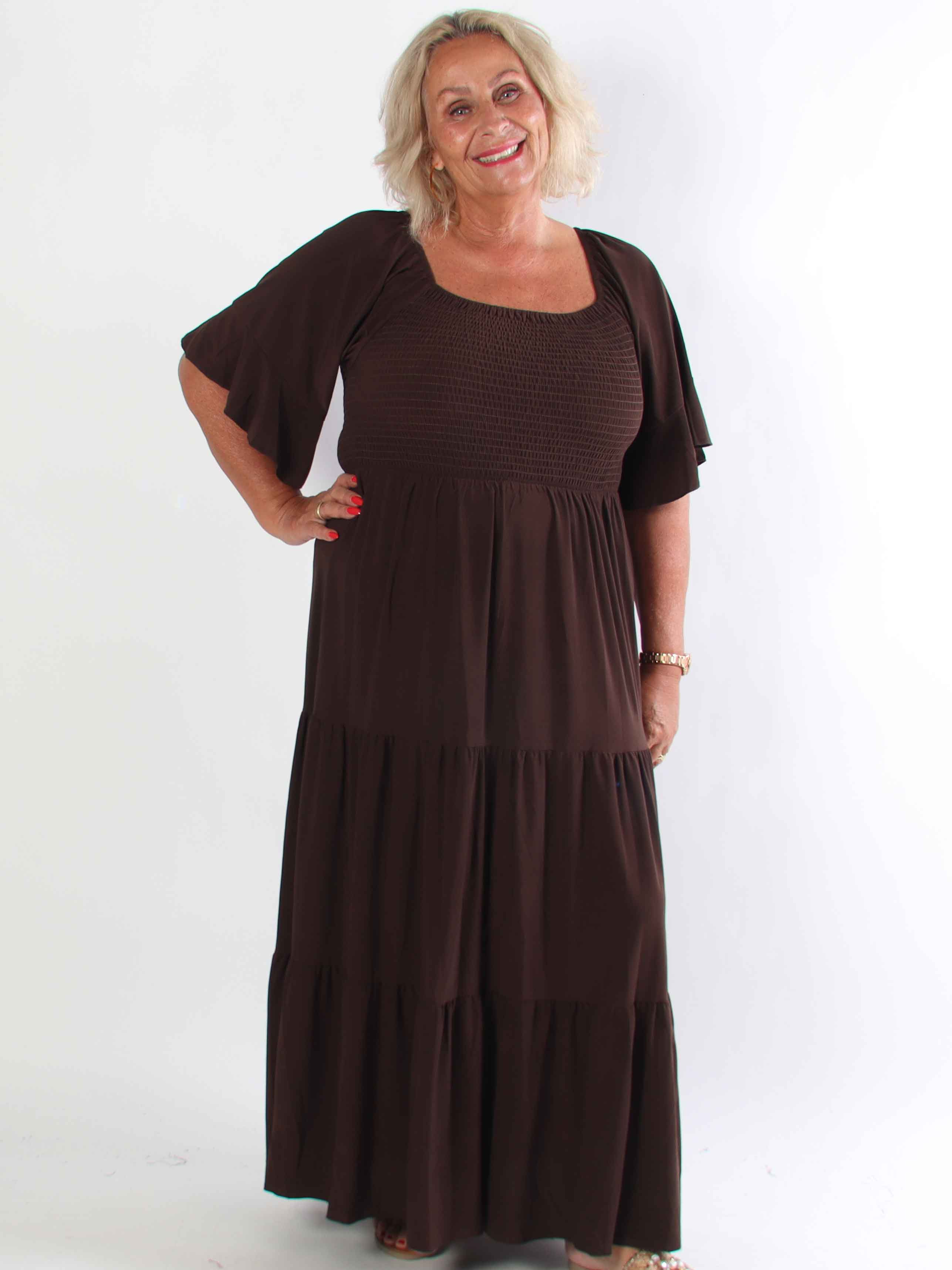 Elna Plain - Elastisk plain plus size kjole med smock over brystet