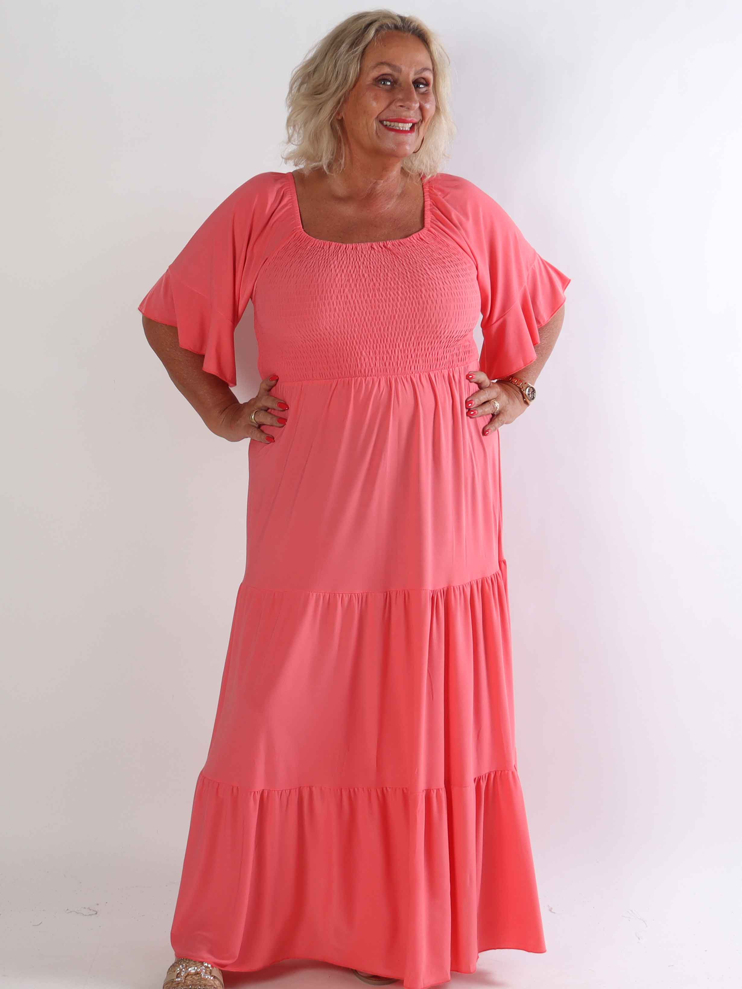 Elna Plain - Elastisk plain plus size kjole med smock over brystet