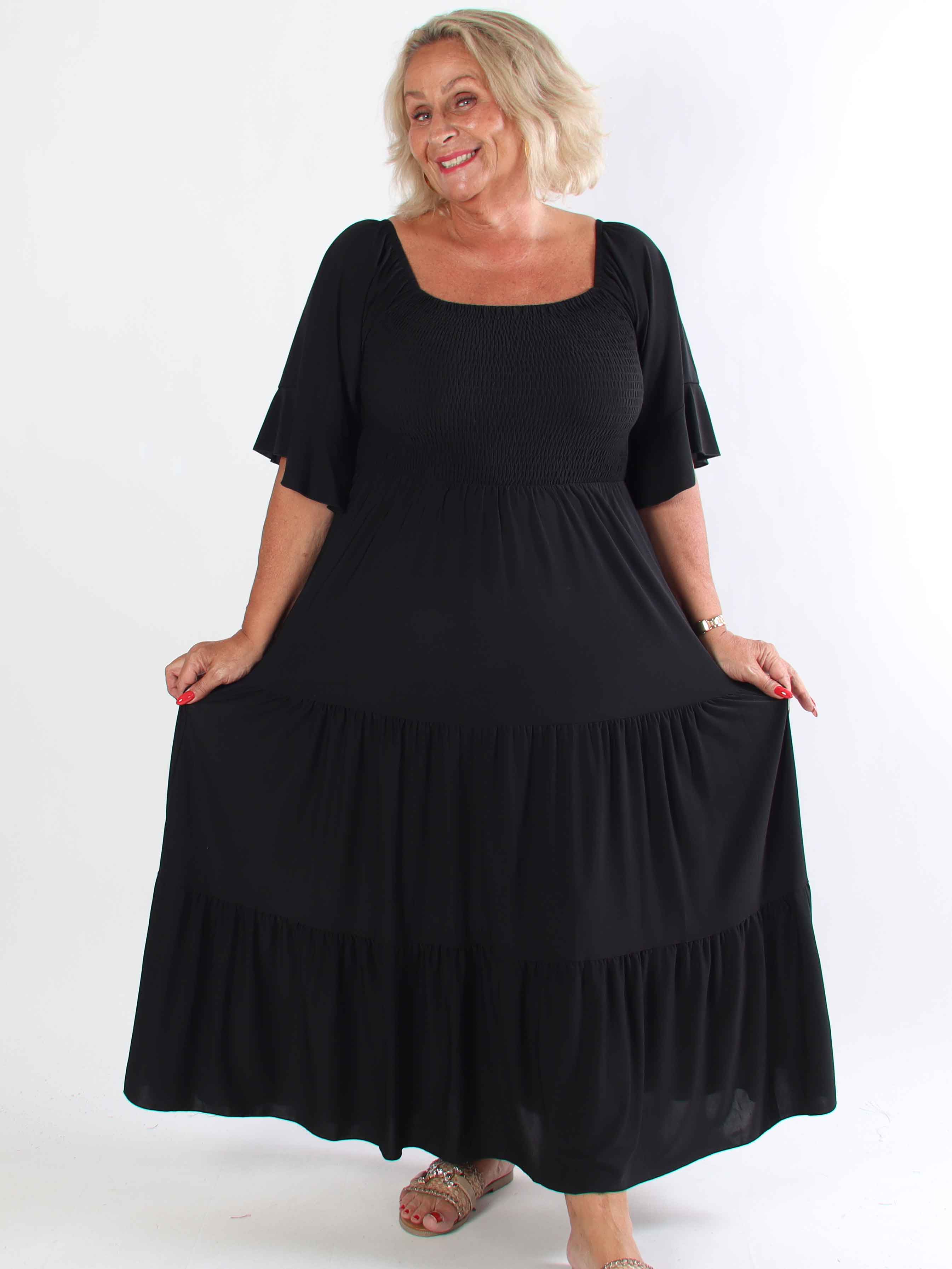 Elna Plain - Elastisk plain plus size kjole med smock over brystet