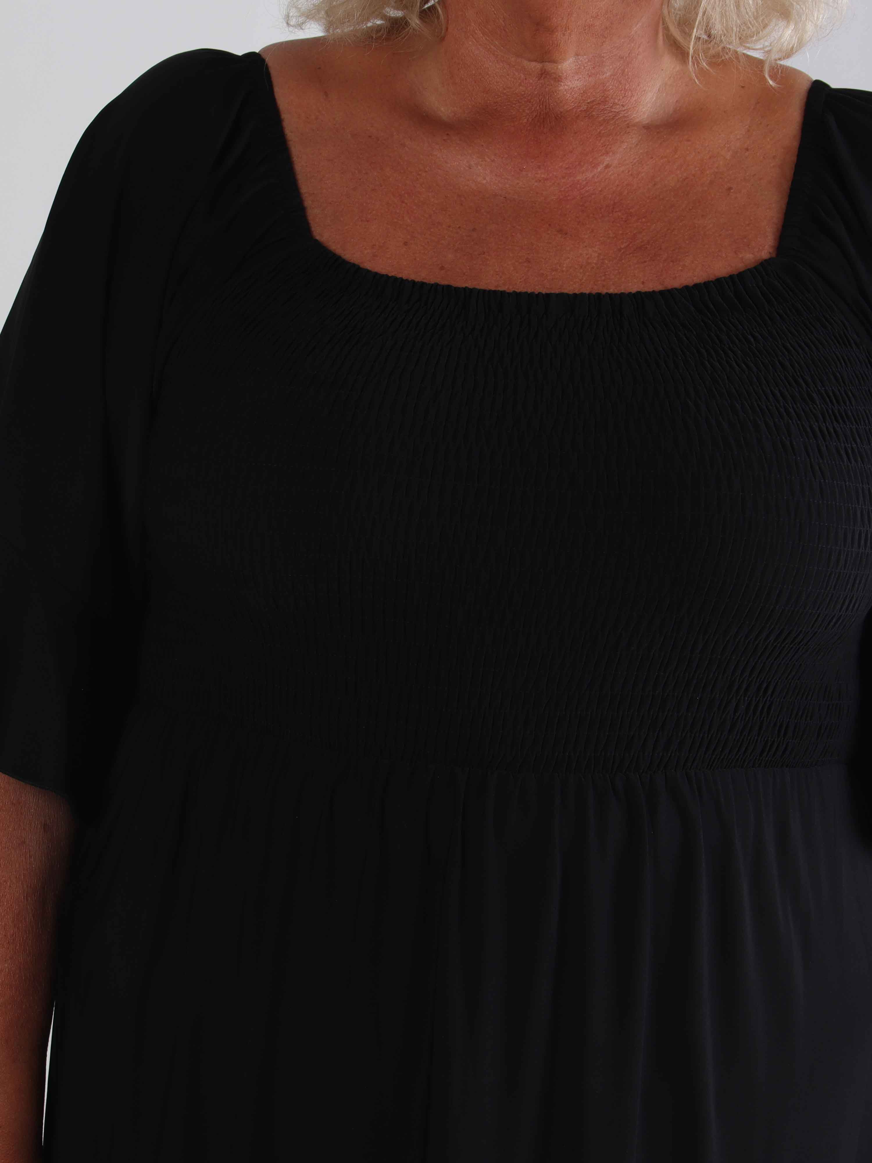 Elna Plain - Elastisk plain plus size kjole med smock over brystet