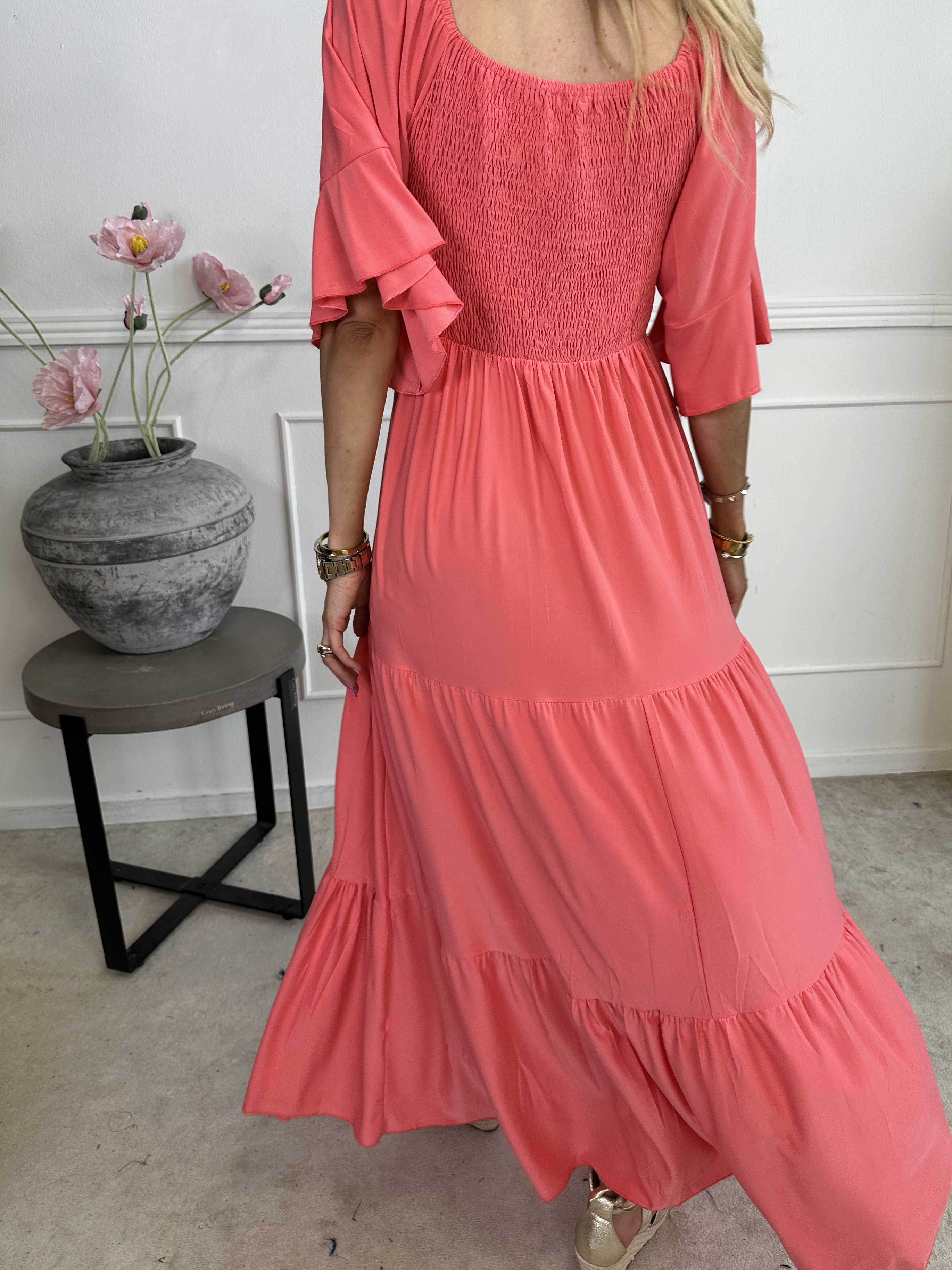 Elna Plain - Lang elastisk plain kjole med smock over brystet