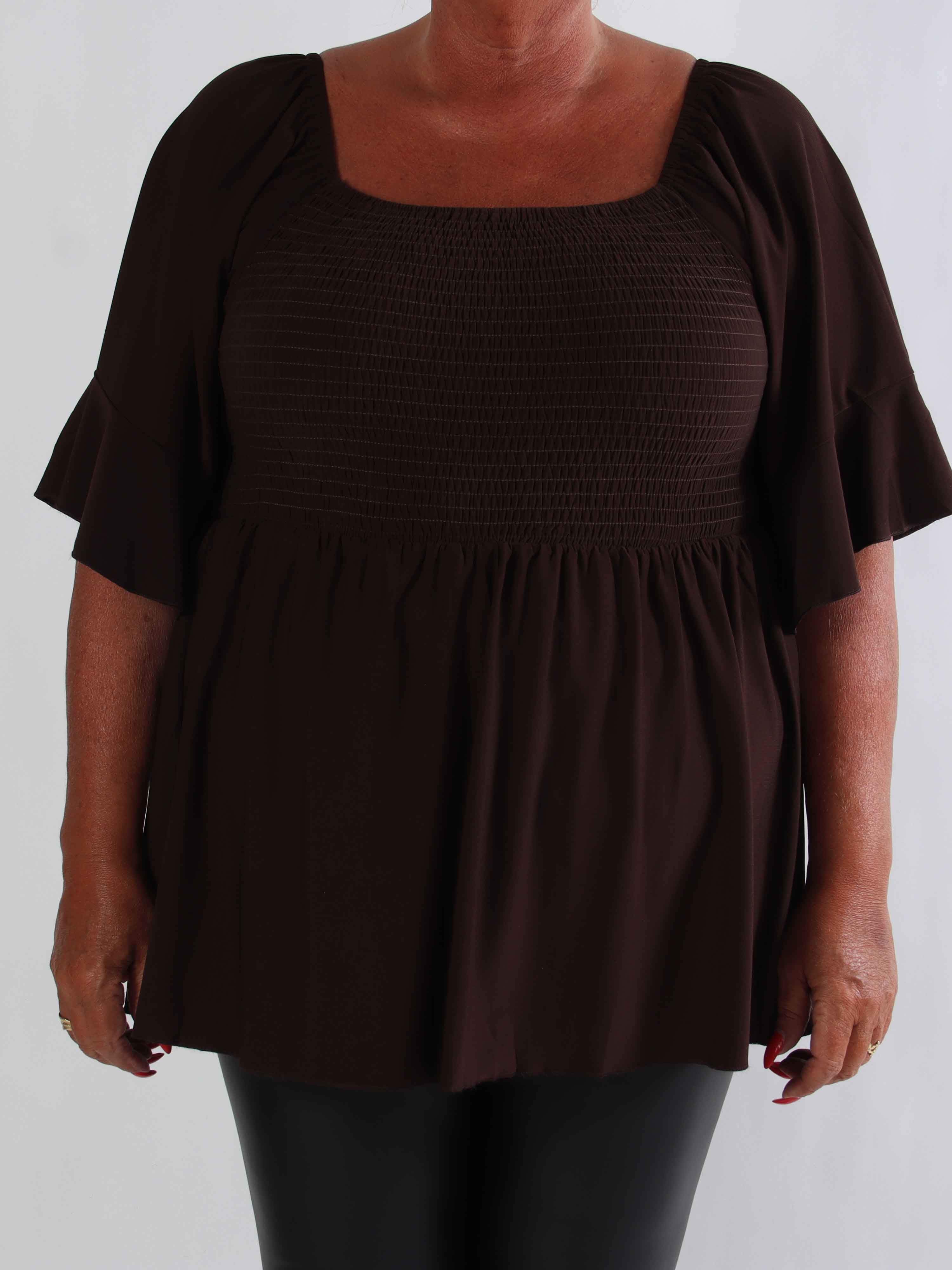 Elna Plain Shirt - Elastisk plain plus size bluse med smock over brystet