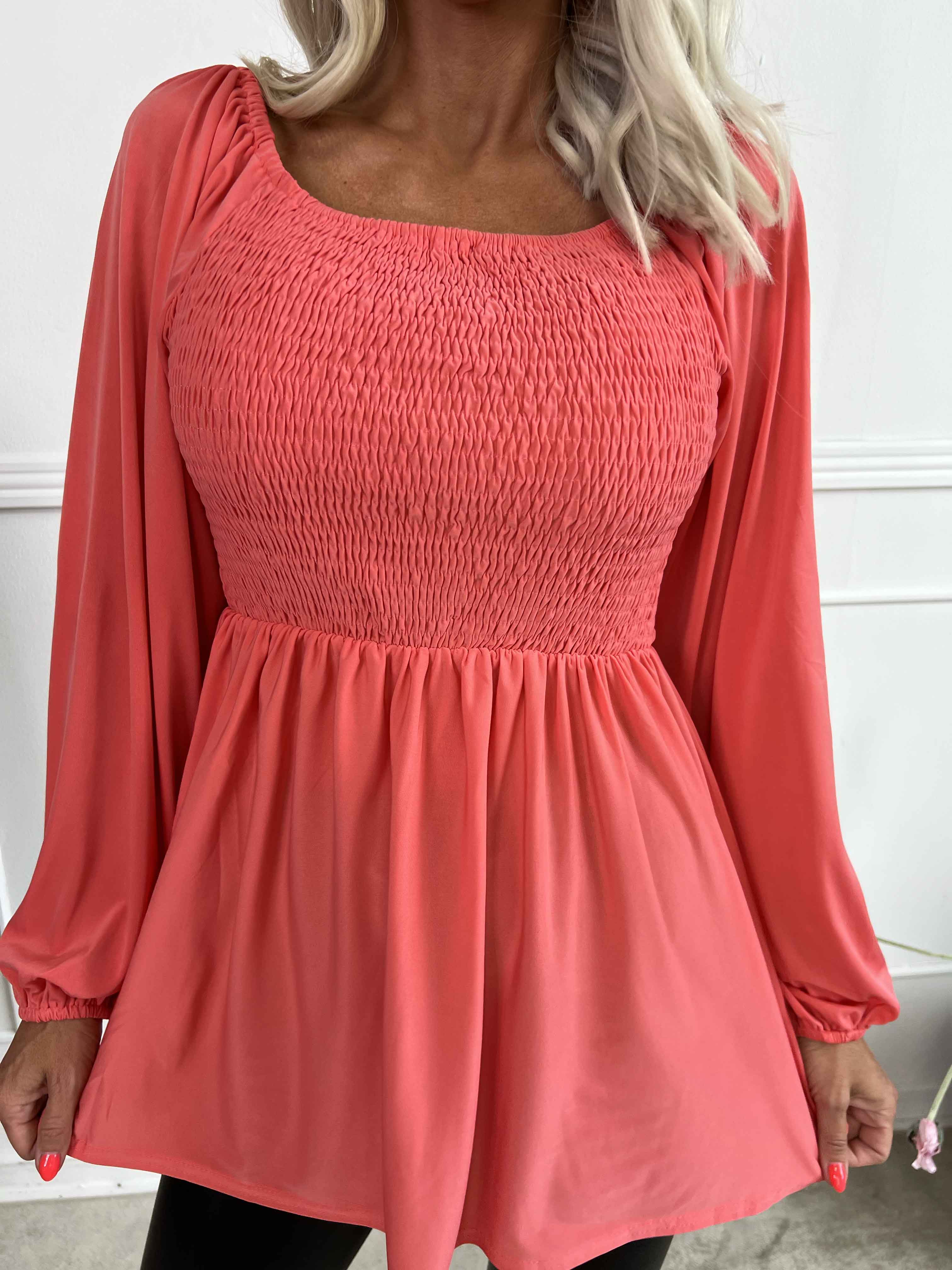 Elna Plain Shirt L/S - Elastisk bluse med smock over brystet